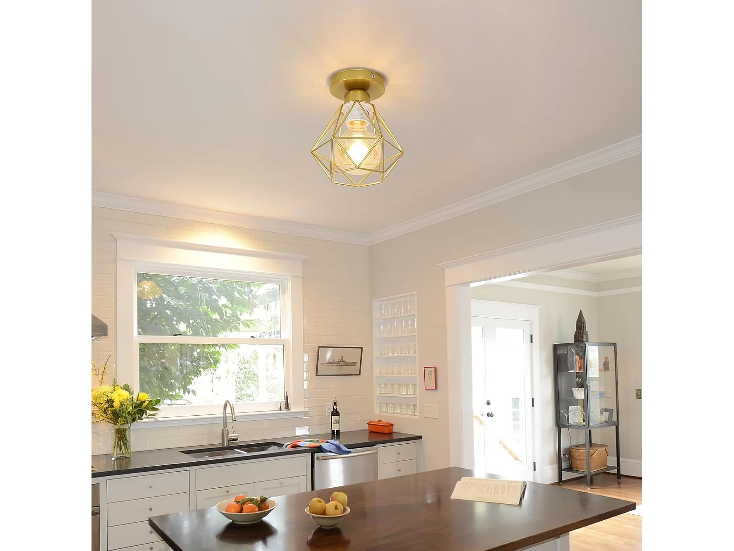 Plafonnier Industriel Vintage Luminaire E27 diamant fer or Rétro plafonniers Design Métal éclairage plafond pour Salon Chambre Café Bar Restaurent Entrée Couloir