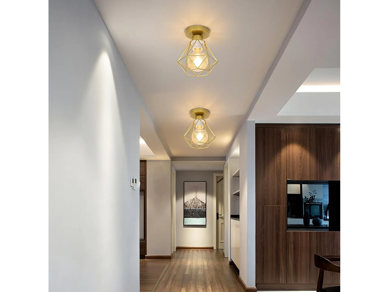 Plafonnier Industriel Vintage Luminaire E27 diamant fer or Rétro plafonniers Design Métal éclairage plafond pour Salon Chambre Café Bar Restaurent Entrée Couloir