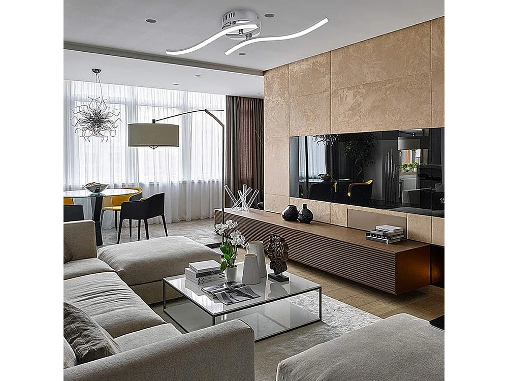 Plafonnier LED, Suspension Luminaire en forme de vague, lumière blanche neutre 4000K, LED intégrées 12W 1100 Lumen, lustre moderne pour salon ou cuisine