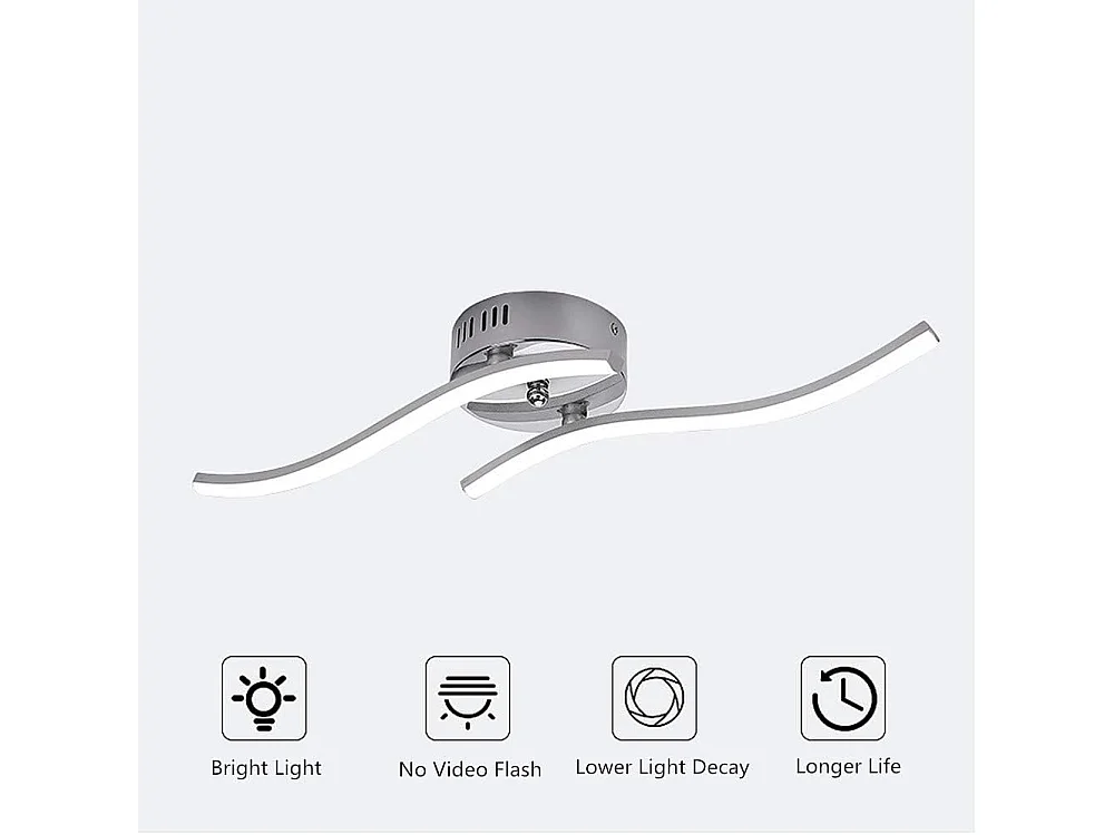 Plafonnier LED, Suspension Luminaire en forme de vague, lumière blanche neutre 4000K, LED intégrées 12W 1100 Lumen, lustre moderne pour salon ou cuisine