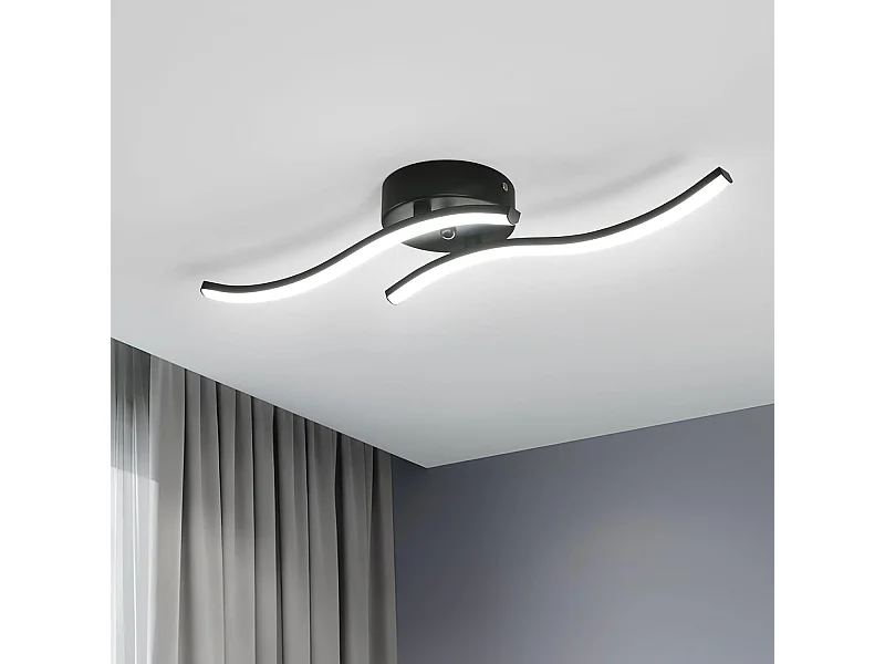 Plafonnier LED, 12W 1300LM Lampe de Plafond Moderne en Acrylique, 6500K Lumière Blanche Froide Lustre Intérieur Luminaire Plafonnier Noir pour Chambre à Coucher
