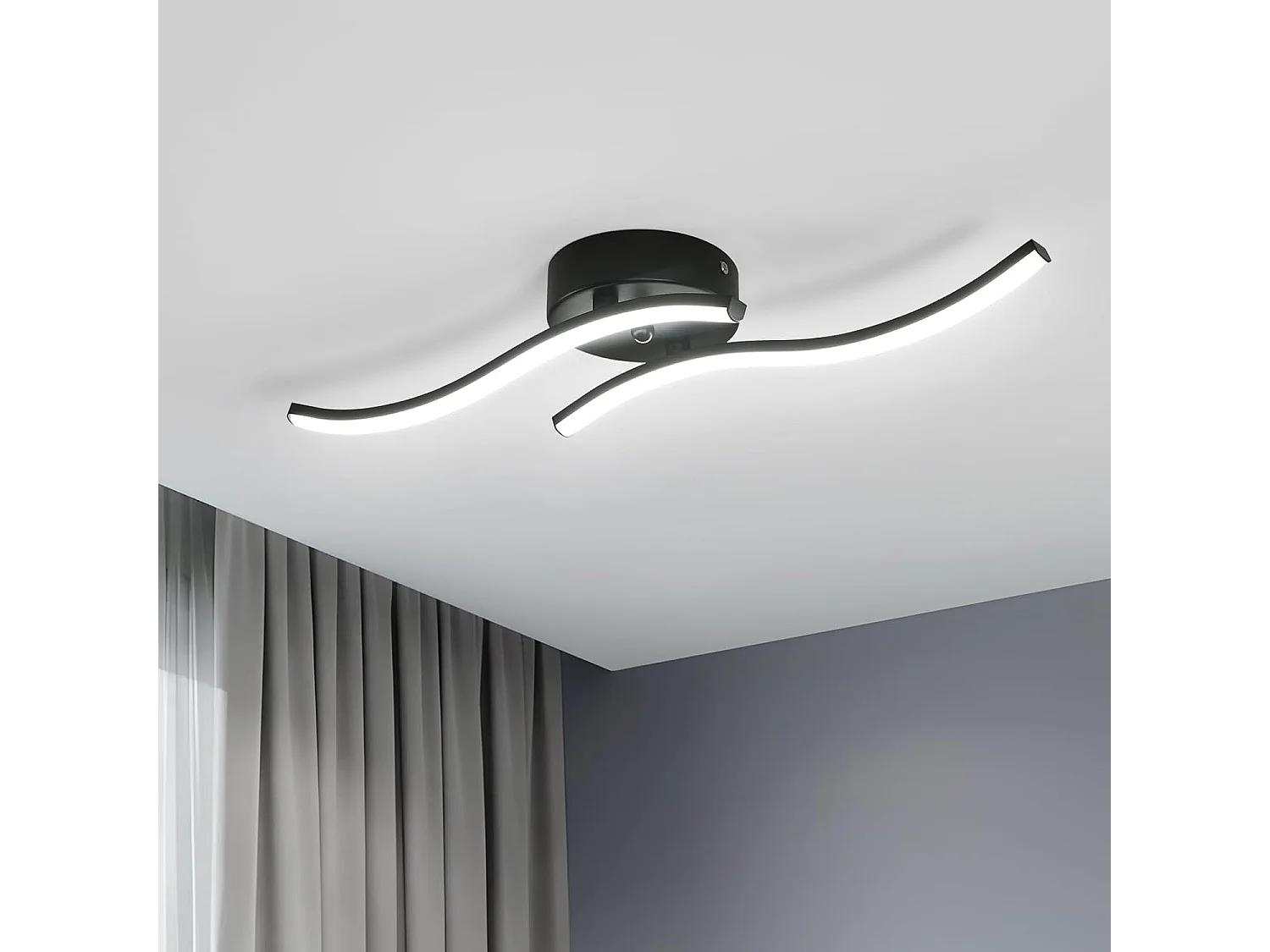Plafonnier LED, 12W 1300LM Lampe de Plafond Moderne en Acrylique, 6500K Lumière Blanche Froide Lustre Intérieur Luminaire Plafonnier Noir pour Chambre à Coucher