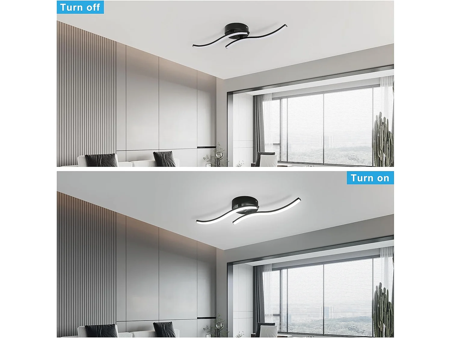 Plafonnier LED, 12W 1300LM Lampe de Plafond Moderne en Acrylique, 6500K Lumière Blanche Froide Lustre Intérieur Luminaire Plafonnier Noir pour Chambre à Coucher