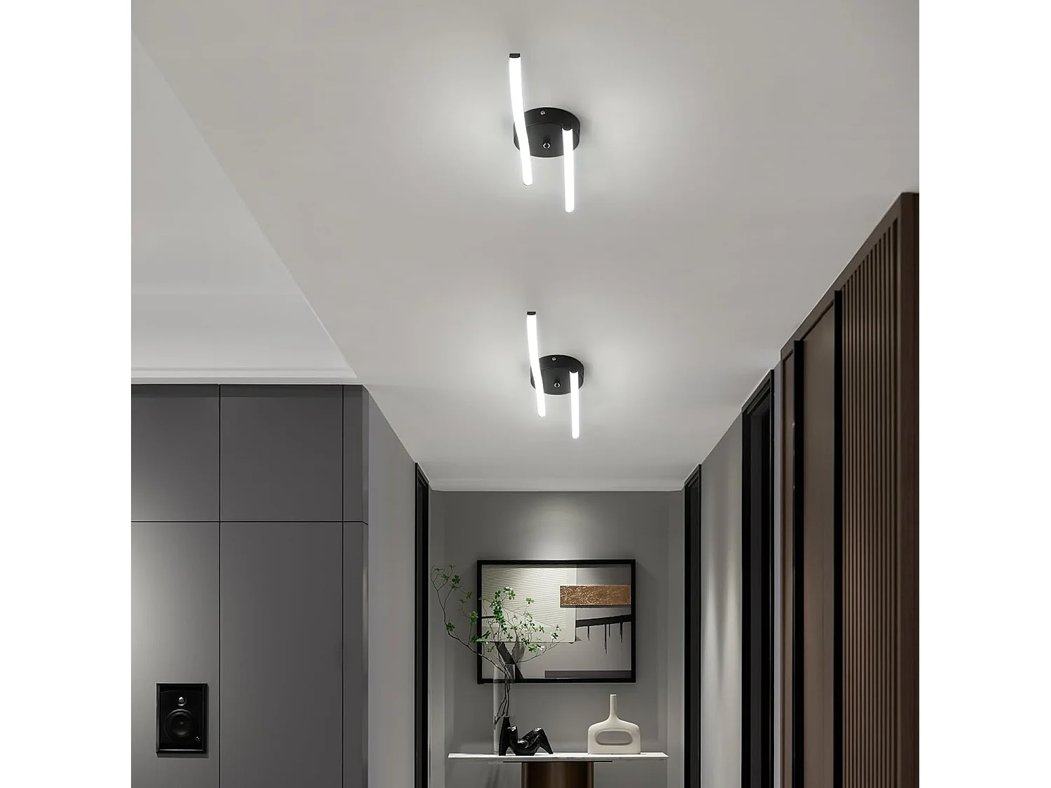 Plafonnier LED, 12W 1300LM Lampe de Plafond Moderne en Acrylique, 6500K Lumière Blanche Froide Lustre Intérieur Luminaire Plafonnier Noir pour Chambre à Coucher