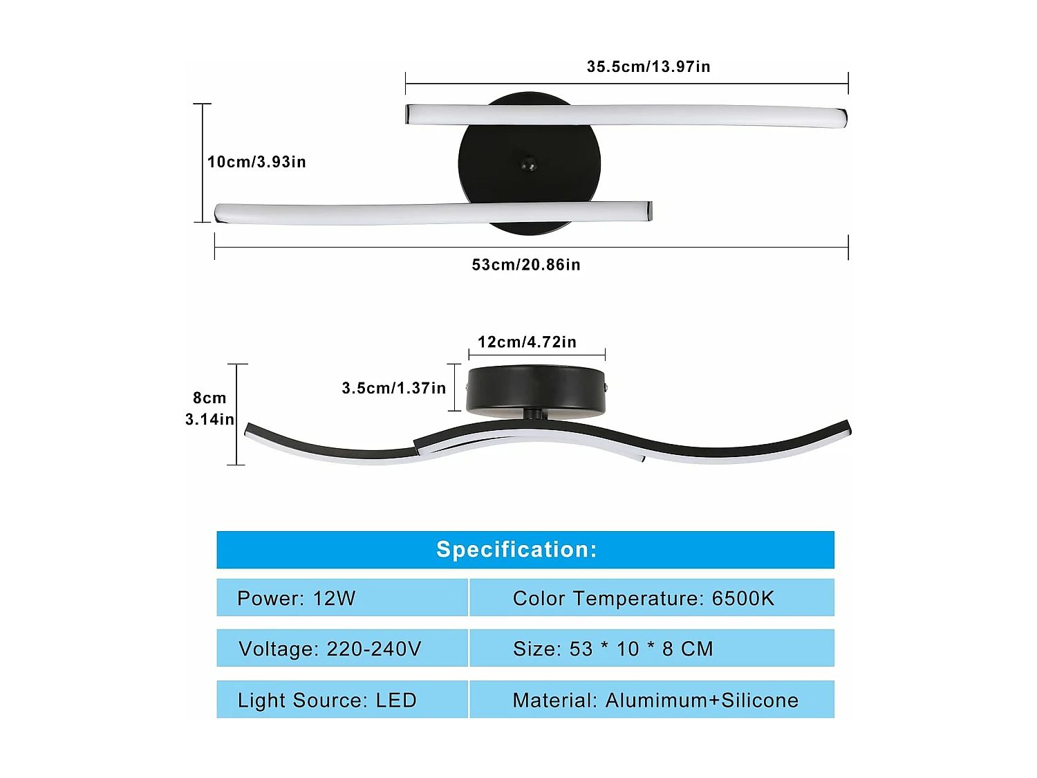Plafonnier LED, 12W 1300LM Lampe de Plafond Moderne en Acrylique, 6500K Lumière Blanche Froide Lustre Intérieur Luminaire Plafonnier Noir pour Chambre à Coucher