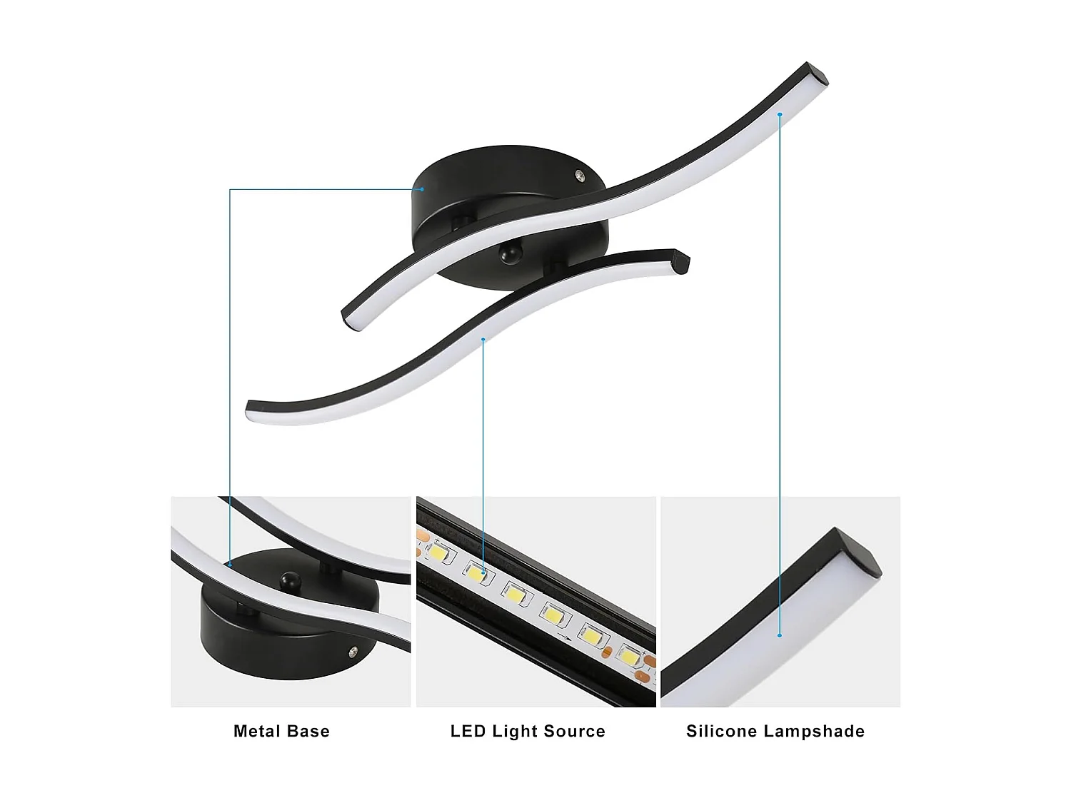 Plafonnier LED, 12W 1300LM Lampe de Plafond Moderne en Acrylique, 6500K Lumière Blanche Froide Lustre Intérieur Luminaire Plafonnier Noir pour Chambre à Coucher