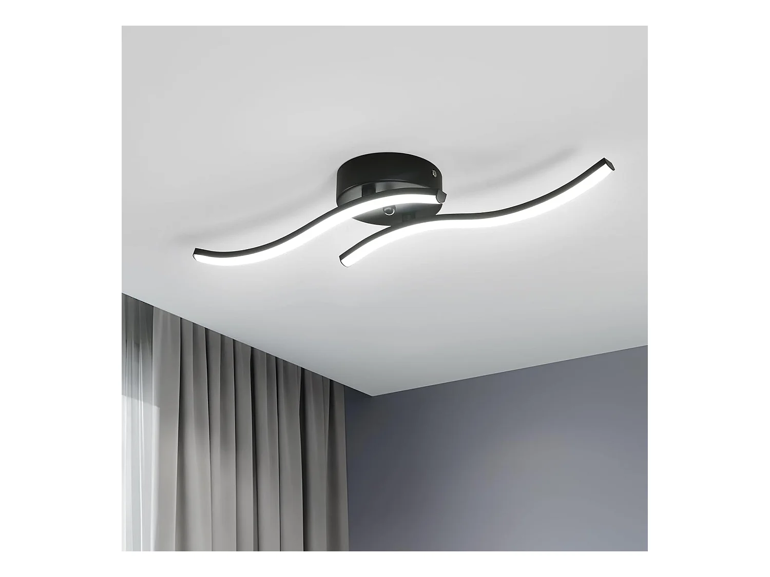 Plafonnier LED, 12W 1300LM Lampe de Plafond Moderne en Acrylique, 6500K Lumière Blanche Froide Lustre Intérieur Luminaire Plafonnier Noir pour Chambre à Coucher
