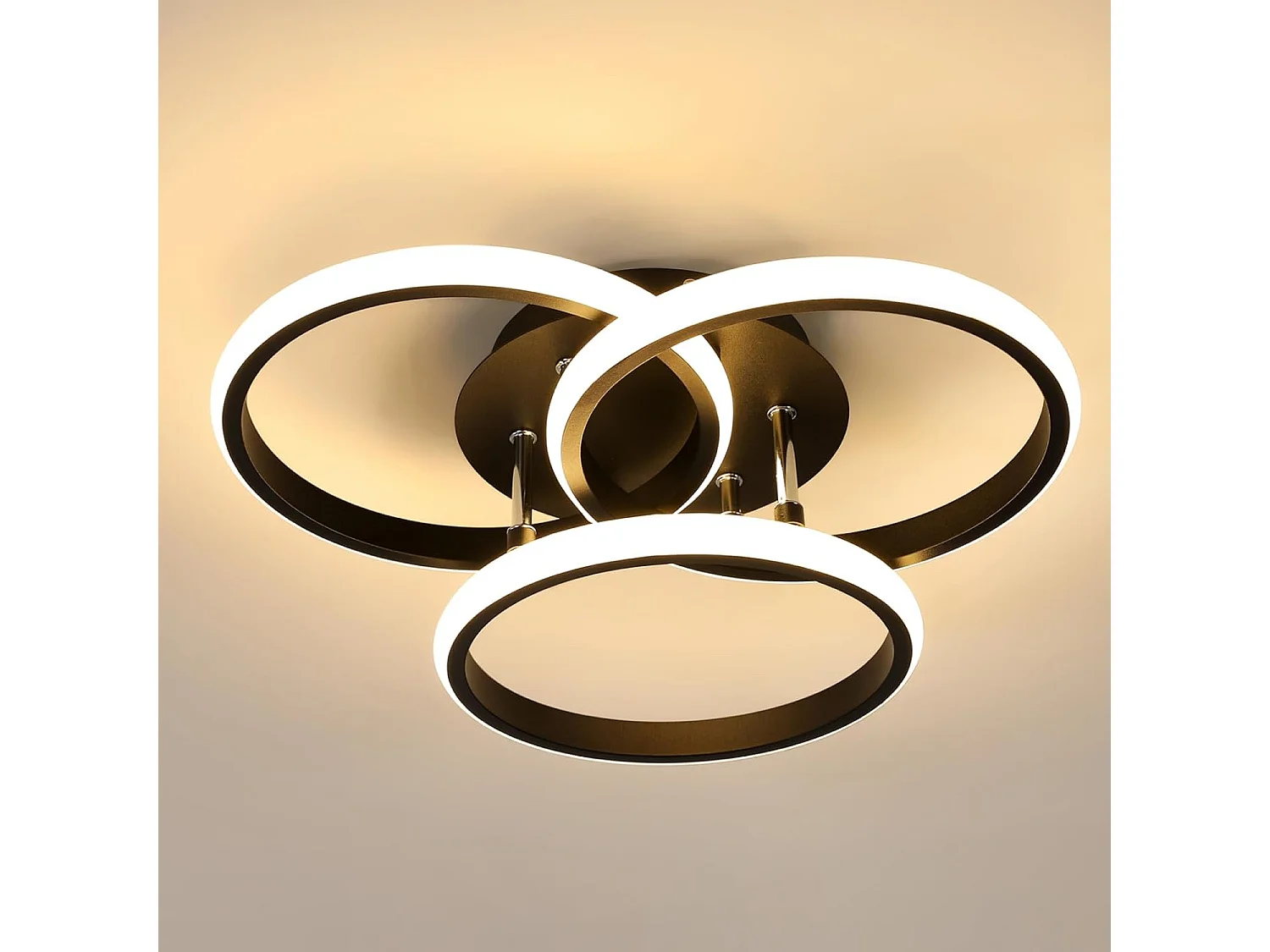 Plafonnier LED Moderne 40CM, 40W 4500LM, Lampe de Plafond Ronde Chambre Lumière Chaude 3000K, Luminaire Plafonnier Noir en Aluminium pour Salon, Cuisine