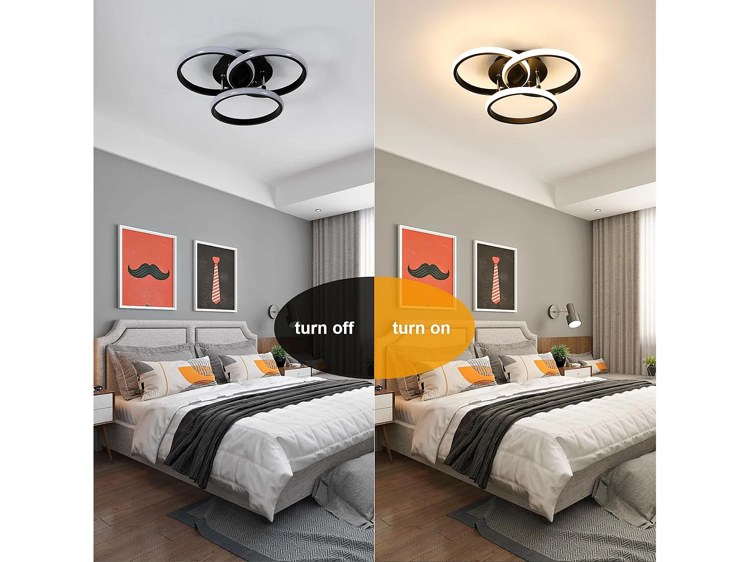 Plafonnier LED Moderne 40CM, 40W 4500LM, Lampe de Plafond Ronde Chambre Lumière Chaude 3000K, Luminaire Plafonnier Noir en Aluminium pour Salon, Cuisine