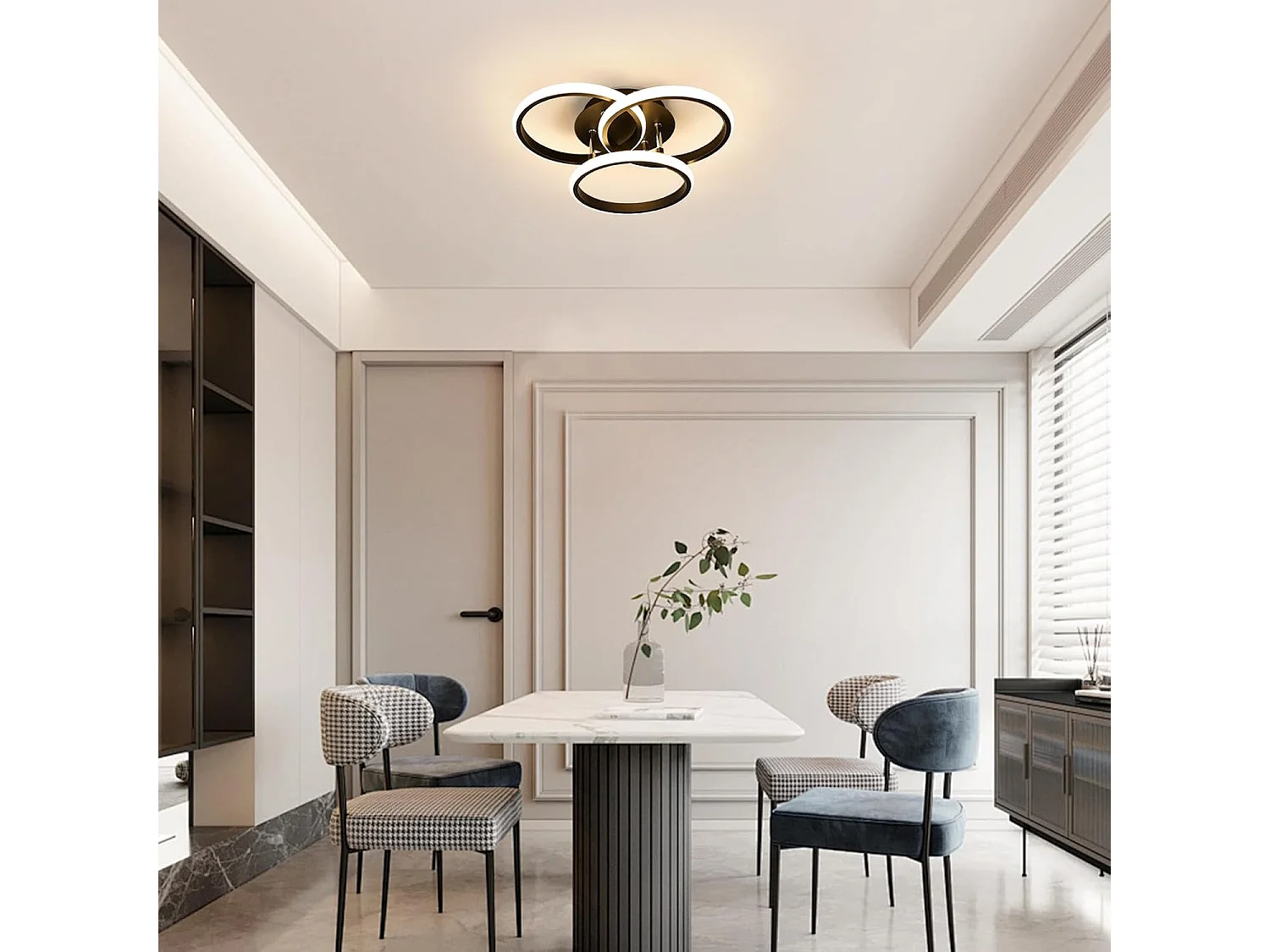 Plafonnier LED Moderne 40CM, 40W 4500LM, Lampe de Plafond Ronde Chambre Lumière Chaude 3000K, Luminaire Plafonnier Noir en Aluminium pour Salon, Cuisine