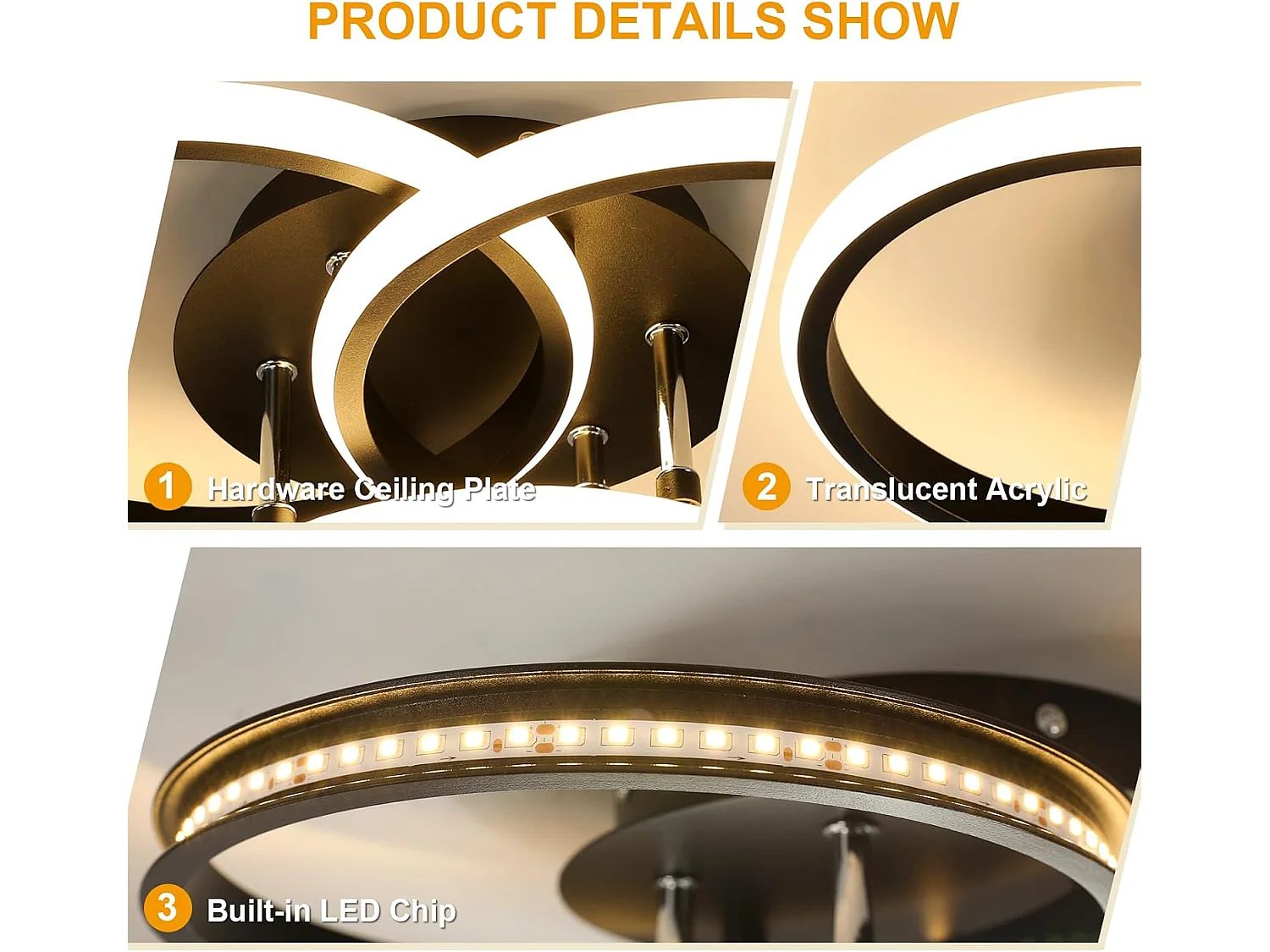 Plafonnier LED Moderne 40CM, 40W 4500LM, Lampe de Plafond Ronde Chambre Lumière Chaude 3000K, Luminaire Plafonnier Noir en Aluminium pour Salon, Cuisine