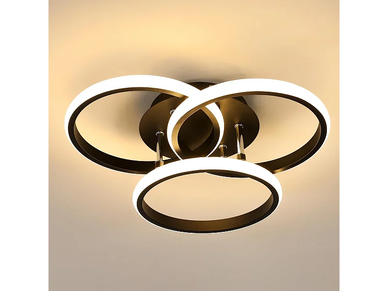 Plafonnier LED Moderne 40CM, 40W 4500LM, Lampe de Plafond Ronde Chambre Lumière Chaude 3000K, Luminaire Plafonnier Noir en Aluminium pour Salon, Cuisine