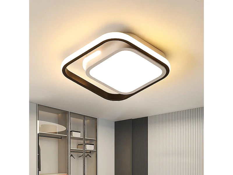 Plafonnier LED Moderne Lumière Chaude, Lampe de Plafond LED Carré 20W, Luminaire Plafonniers 3000K Metal Acrylique Adapté Chambre, Cuisine, Salon