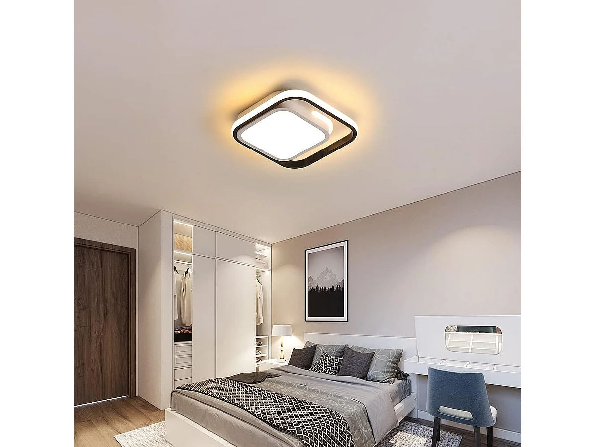 Plafonnier LED Moderne Lumière Chaude, Lampe de Plafond LED Carré 20W, Luminaire Plafonniers 3000K Metal Acrylique Adapté Chambre, Cuisine, Salon