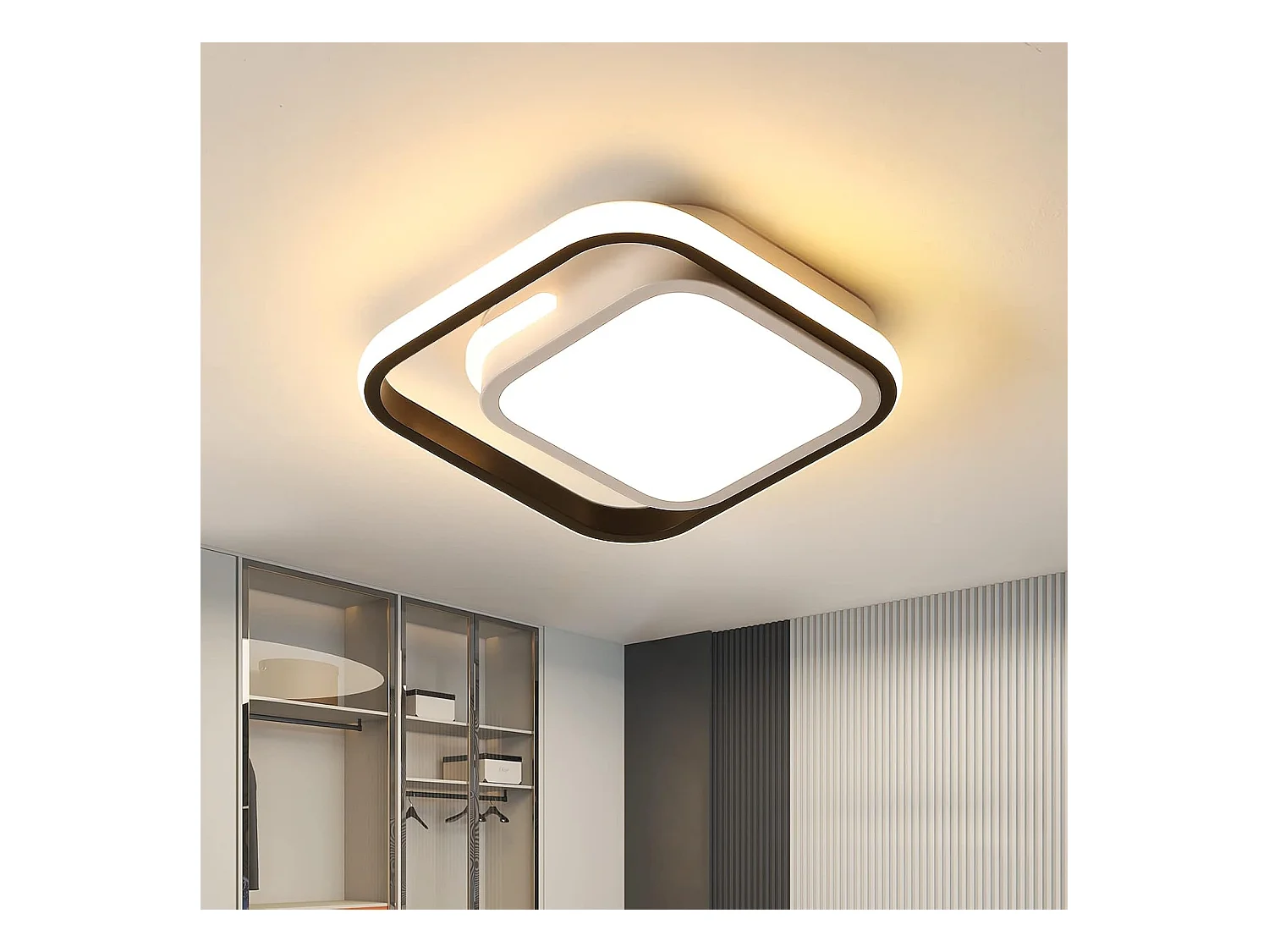 Plafonnier LED Moderne Lumière Chaude, Lampe de Plafond LED Carré 20W, Luminaire Plafonniers 3000K Metal Acrylique Adapté Chambre, Cuisine, Salon