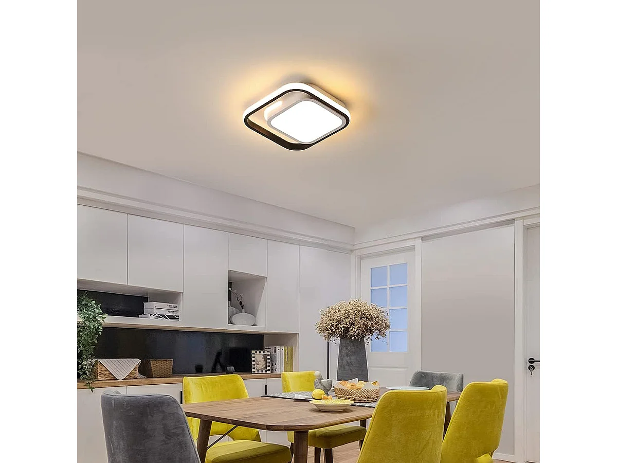 Plafonnier LED Moderne Lumière Chaude, Lampe de Plafond LED Carré 20W, Luminaire Plafonniers 3000K Metal Acrylique Adapté Chambre, Cuisine, Salon