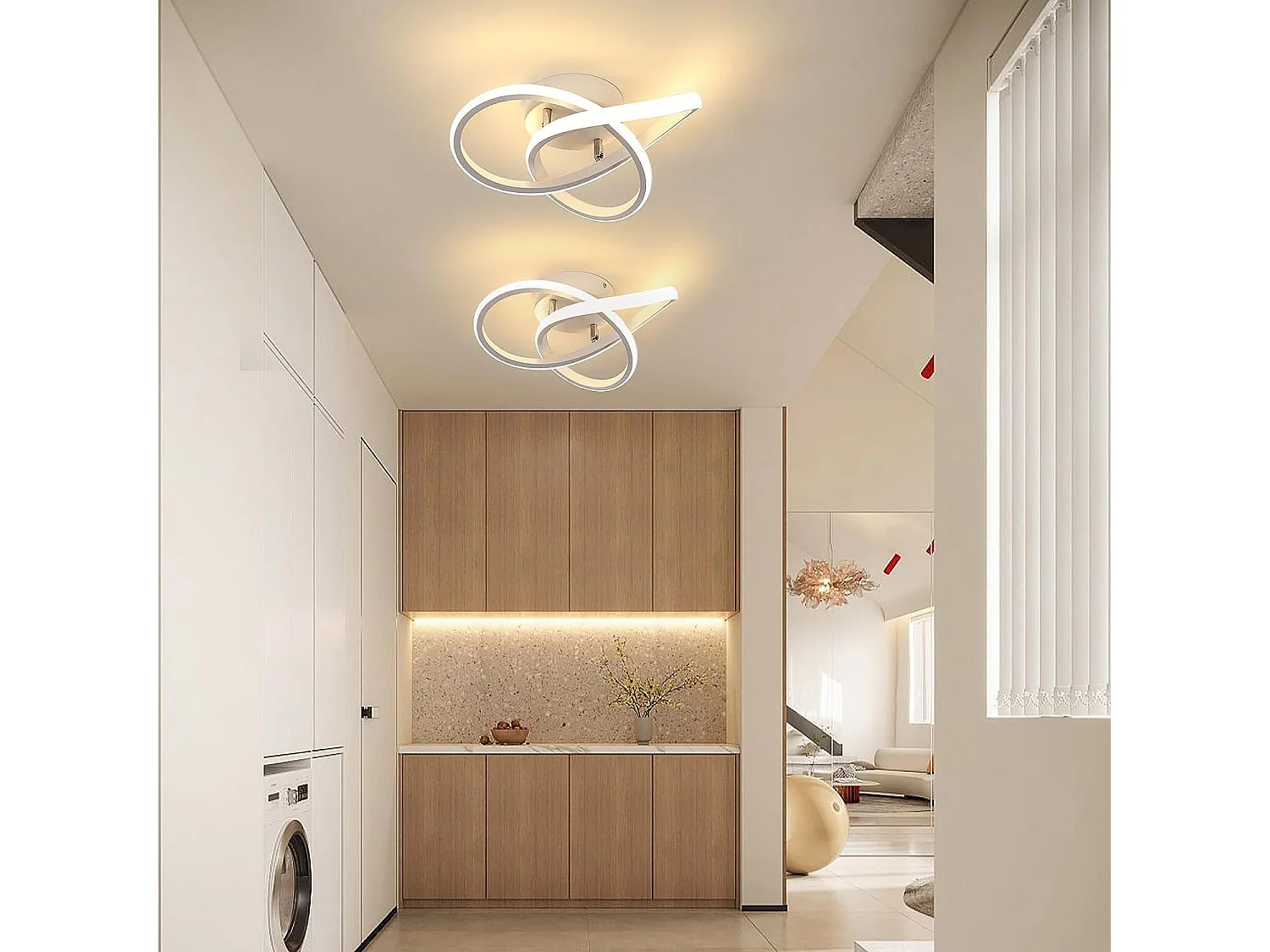 Plafonnier LED Moderne Design Créatif en Aluminium Lampe de Lustre pour Cuisine Salon Chambre Salle à Manger（Blanc 30W Lumière Blanche Chaud 3000K）
