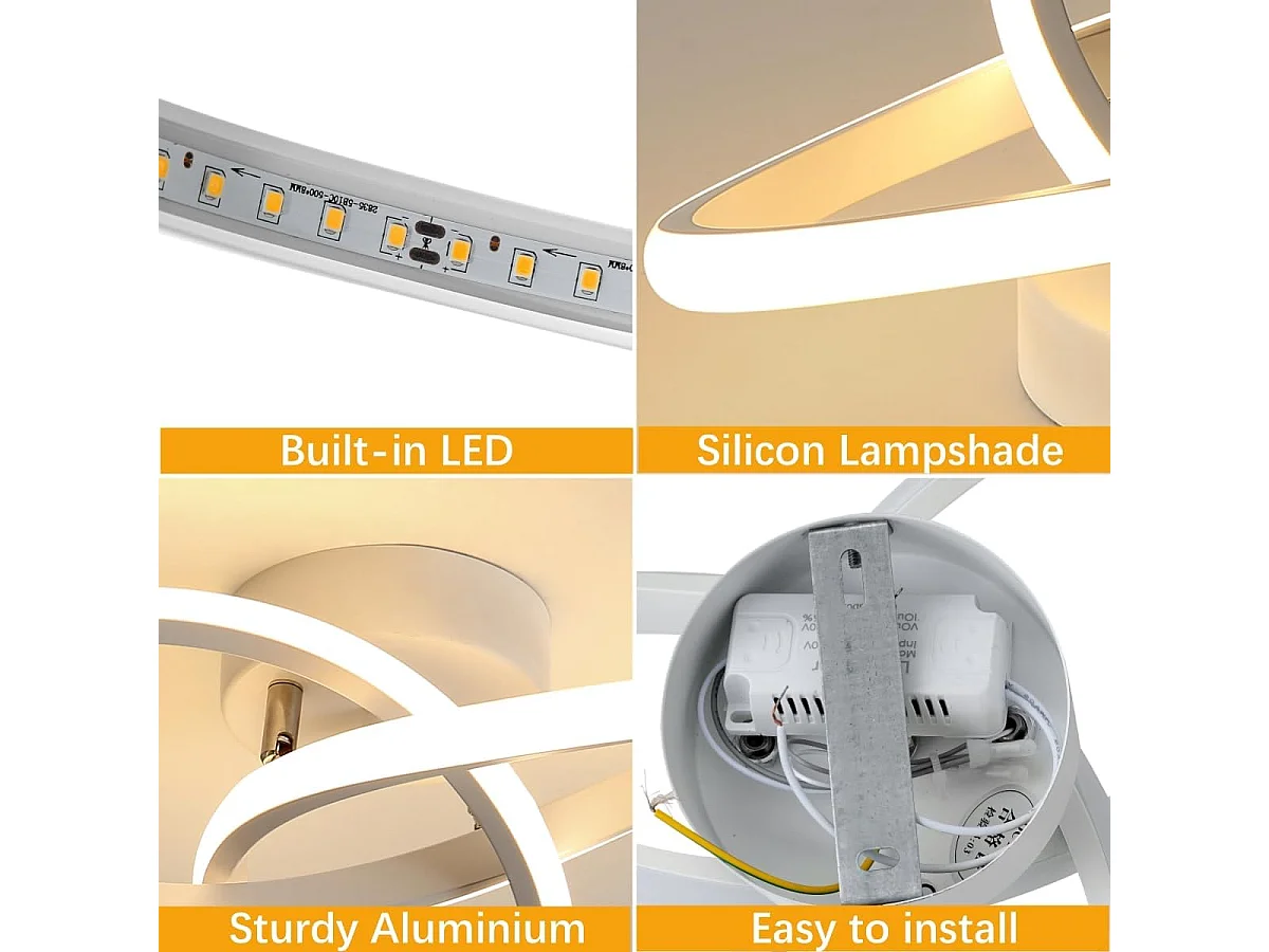 Plafonnier LED Moderne Design Créatif en Aluminium Lampe de Lustre pour Cuisine Salon Chambre Salle à Manger（Blanc 30W Lumière Blanche Chaud 3000K）