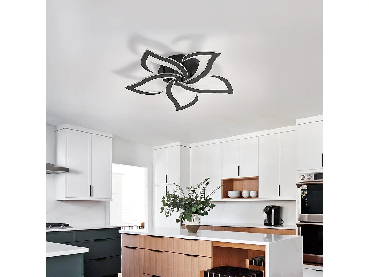Plafonnier LED Moderne, 60W 6000LM Creative Fleur de Forme Acrylique Lampe de Plafond, 5 Têtes Pétales Noir Lustres Led pour Salon, Chambre,Blanc Chaud 3000K