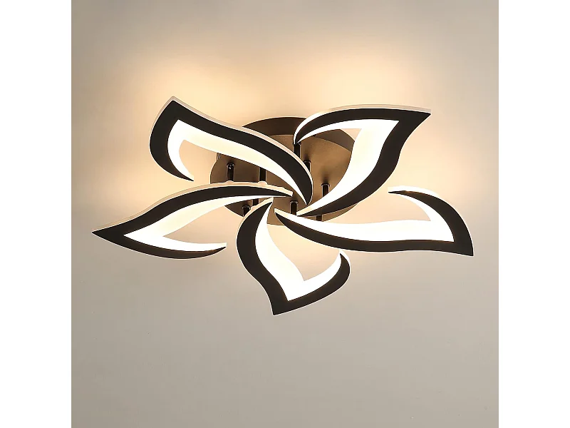 Plafonnier LED Moderne, 60W 6000LM Creative Fleur de Forme Acrylique Lampe de Plafond, 5 Têtes Pétales Noir Lustres Led pour Salon, Chambre,Blanc Chaud 3000K