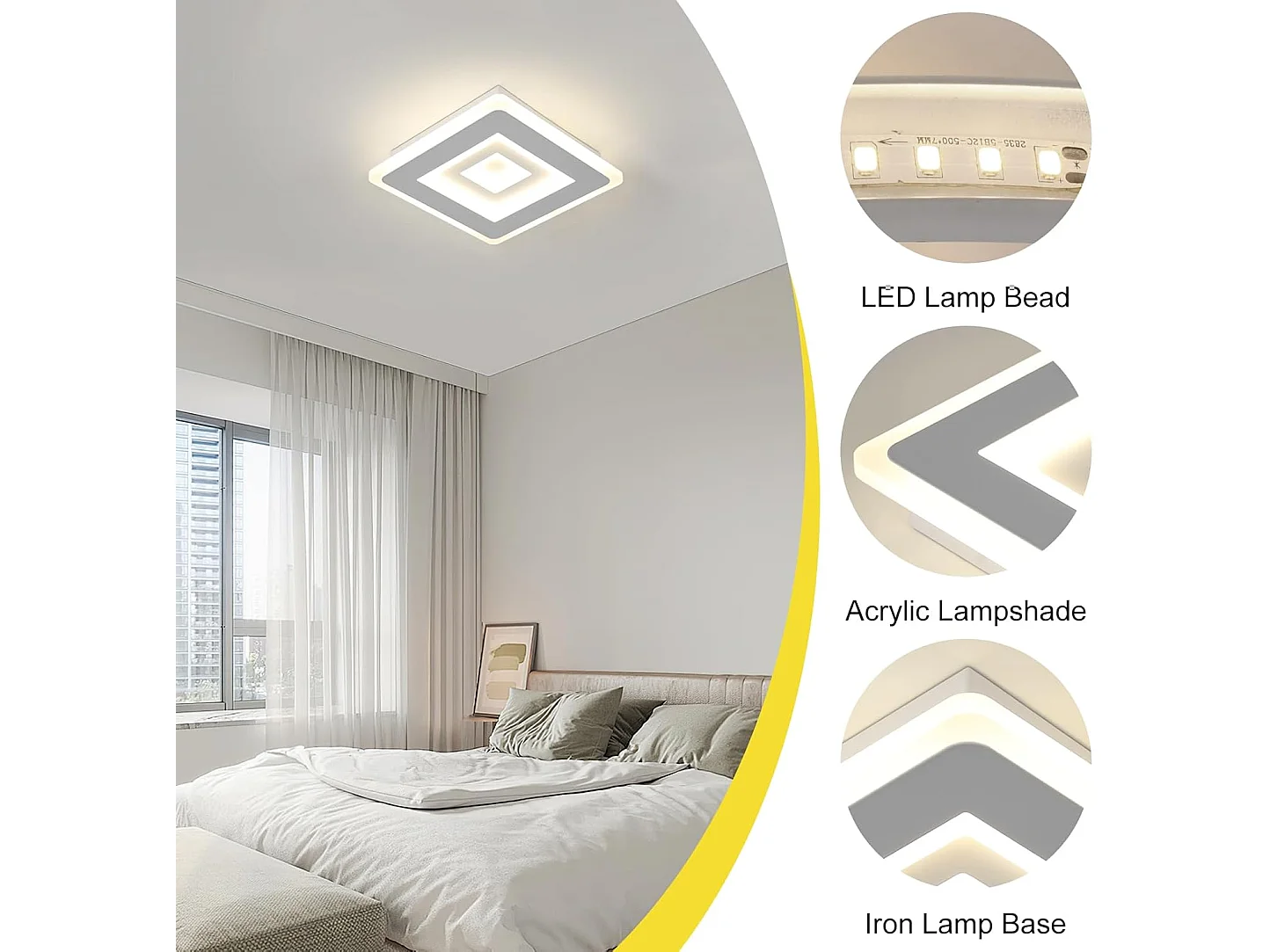 Plafonnier LED Moderne, Luminaire Plafonnier Carré 28W 3150LM en Acrylique Blanc pour Chambre à Coucher, Salon, Couloir, Salle D'étude, Lumière Neutre 4500K, 20CM
