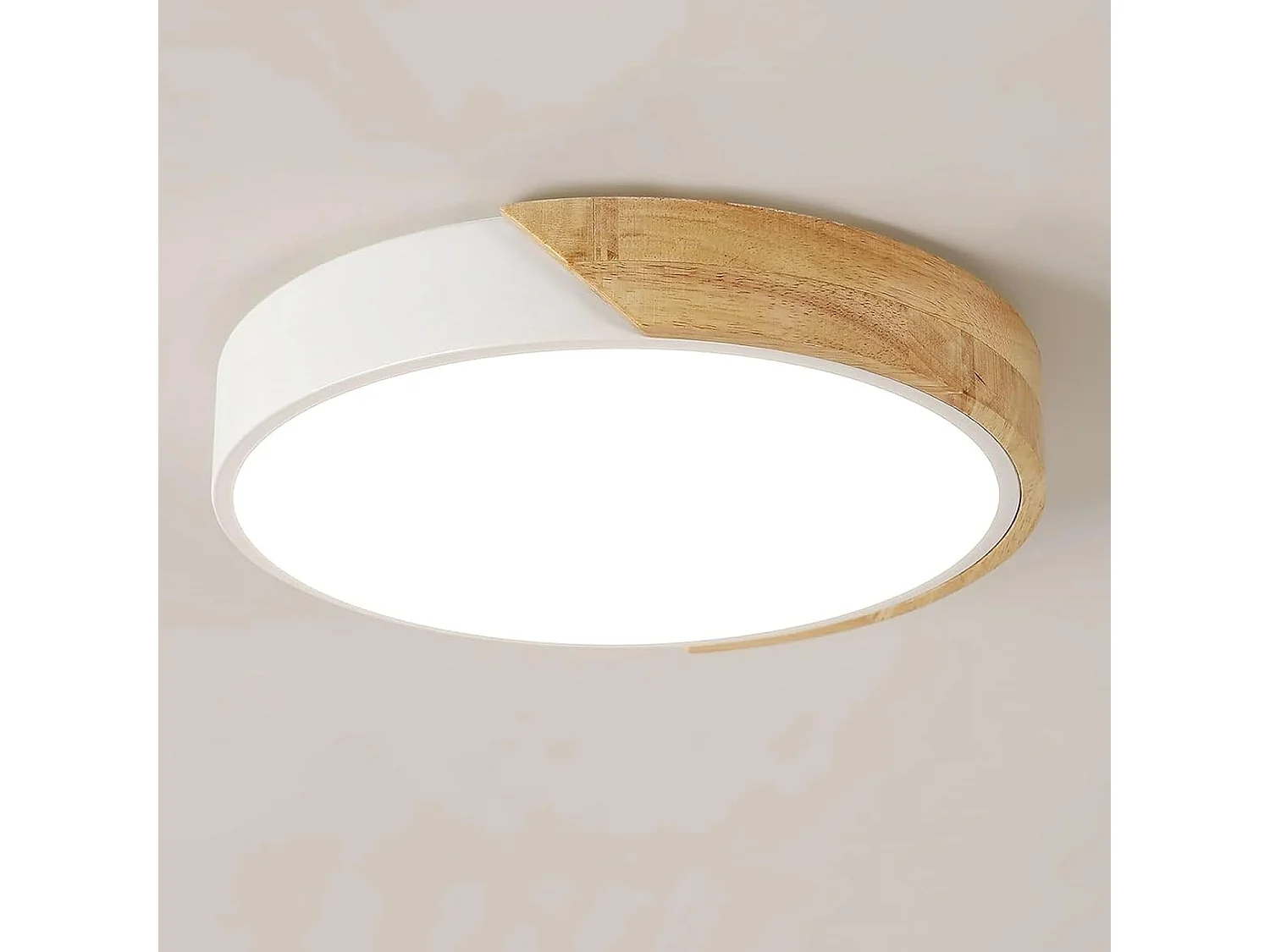Plafonnier LED Bois, 30W Lampe de Plafond Modernes Rond, Luminaire Plafonnier Blanc Froid 6500K pour Chambre, Salle de Bain, Cuisine, Salon, Bureau, Ø30cm