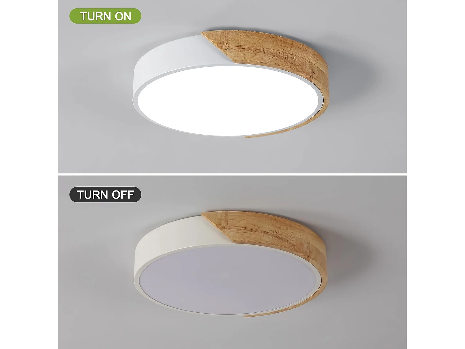 Plafonnier LED Bois, 30W Lampe de Plafond Modernes Rond, Luminaire Plafonnier Blanc Froid 6500K pour Chambre, Salle de Bain, Cuisine, Salon, Bureau, Ø30cm