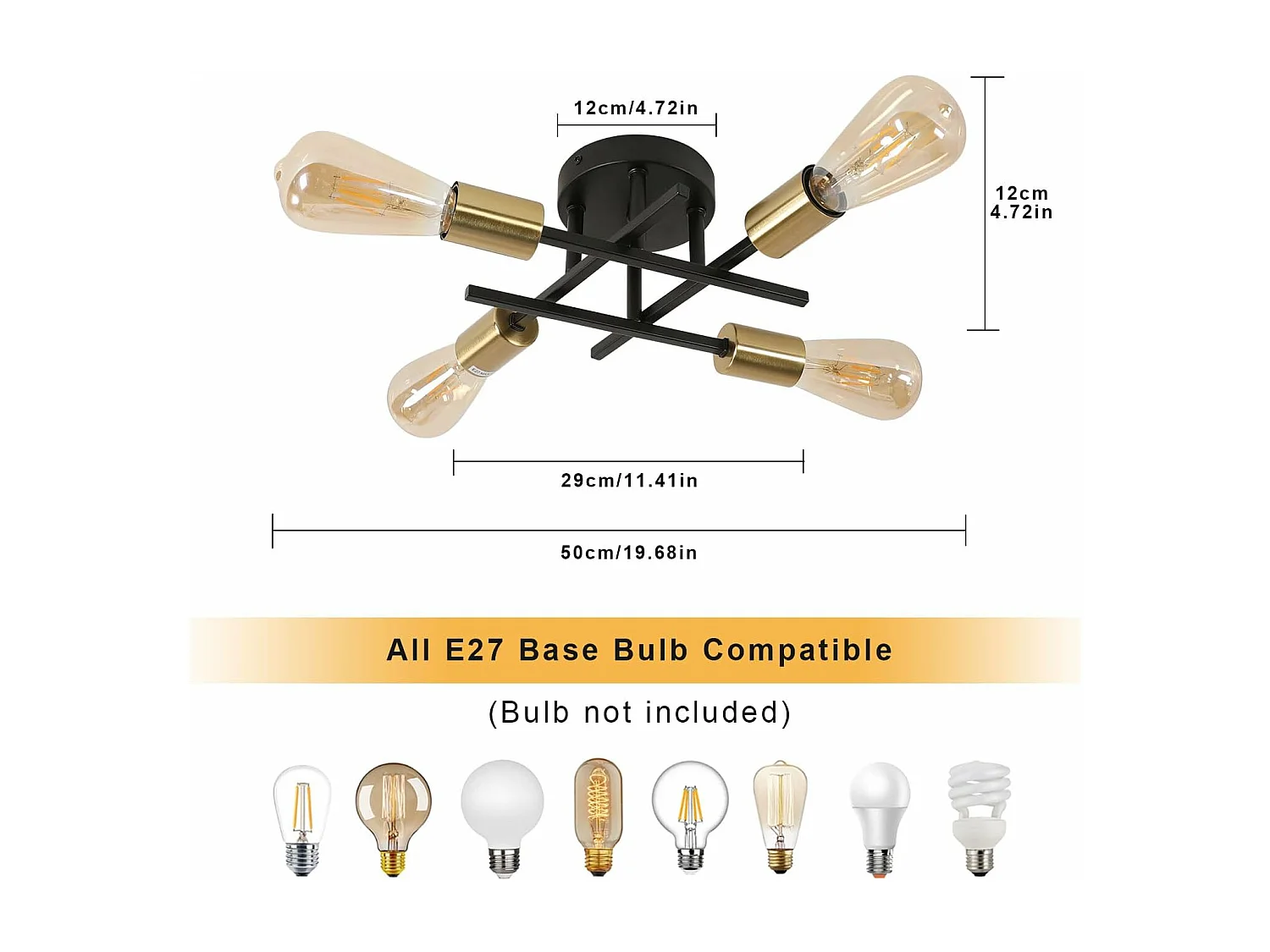 Plafonnier Industriel, 4 Lumières E27 Luminaire Plafonnier Rétro en Métal, Suspension Luminaire Moderne pour Salon,Cuisine et Salle à Manger (Ampoule non Incluse)