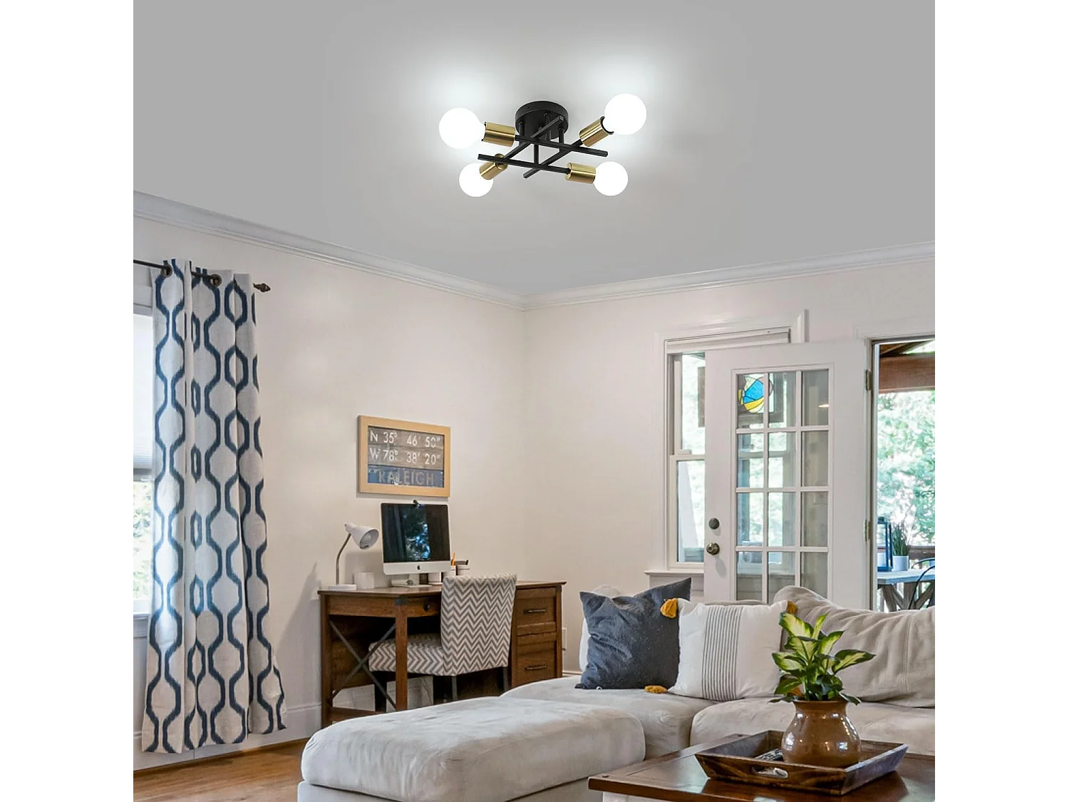 Plafonnier Industriel, 4 Lumières E27 Luminaire Plafonnier Rétro en Métal, Suspension Luminaire Moderne pour Salon,Cuisine et Salle à Manger (Ampoule non Incluse)