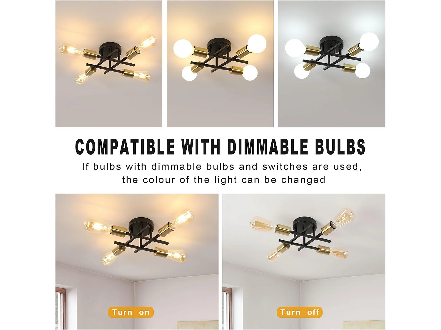 Plafonnier Industriel, 4 Lumières E27 Luminaire Plafonnier Rétro en Métal, Suspension Luminaire Moderne pour Salon,Cuisine et Salle à Manger (Ampoule non Incluse)