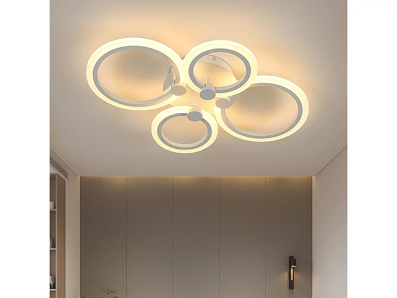 Plafonnier LED moderne - Luminaire plafonnier créatif 4 têtes 34W, Lumière chaude 3000K, Plafonnier en métal acrylique pour salon, chambre, salle à manger, bureau