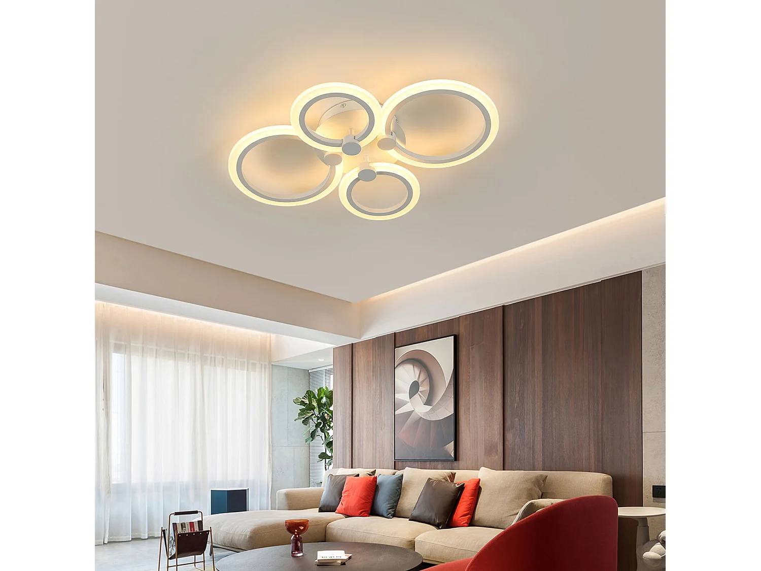 Plafonnier LED moderne - Luminaire plafonnier créatif 4 têtes 34W, Lumière chaude 3000K, Plafonnier en métal acrylique pour salon, chambre, salle à manger, bureau
