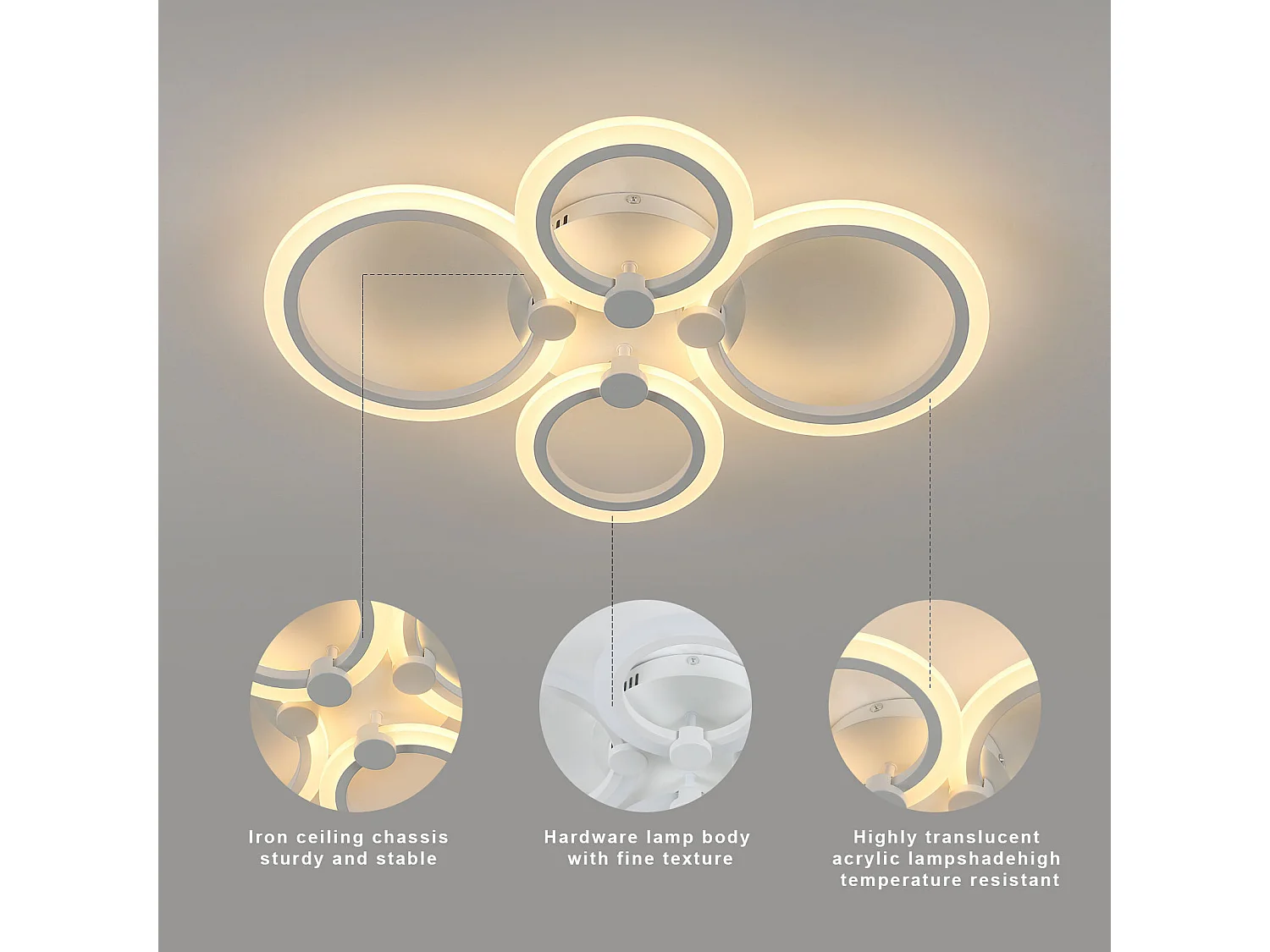 Plafonnier LED moderne - Luminaire plafonnier créatif 4 têtes 34W, Lumière chaude 3000K, Plafonnier en métal acrylique pour salon, chambre, salle à manger, bureau