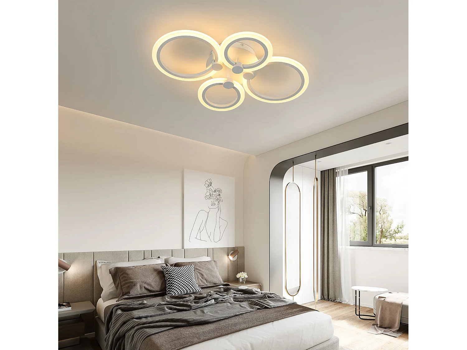 Plafonnier LED moderne - Luminaire plafonnier créatif 4 têtes 34W, Lumière chaude 3000K, Plafonnier en métal acrylique pour salon, chambre, salle à manger, bureau