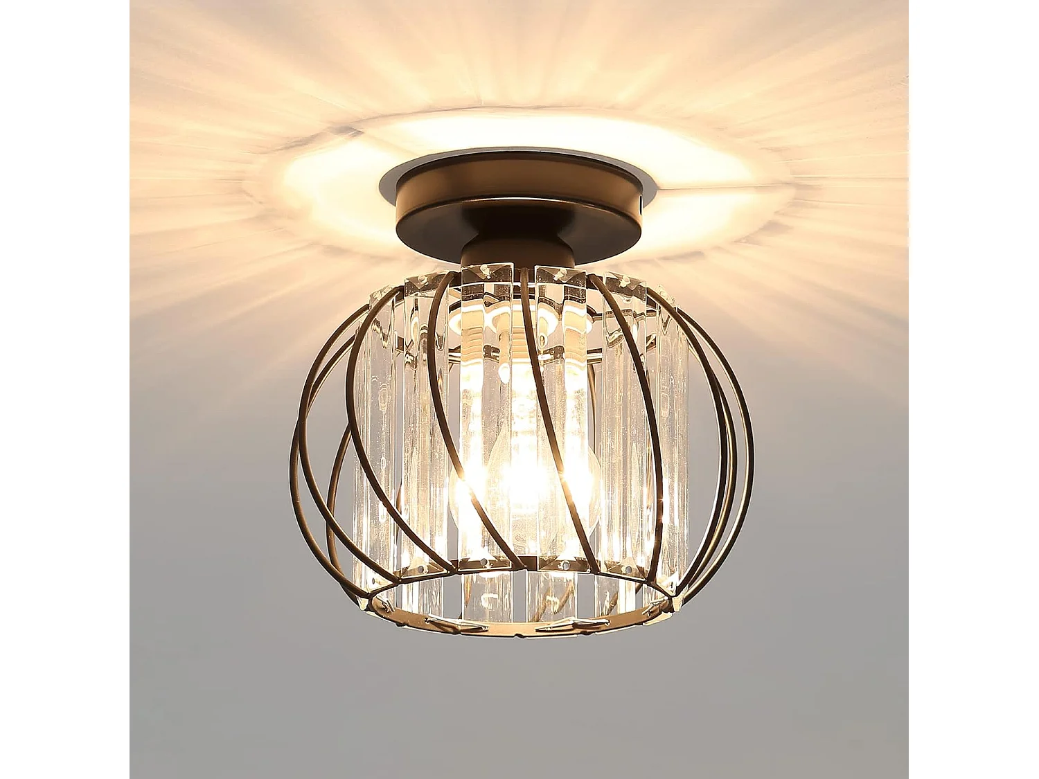 Plafonnier en Cristal Moderne E27 LED Plafonnier Mini Lustre en Cristal pour Cuisine Salle à Manger Chambre Couloir Entrée (noir)