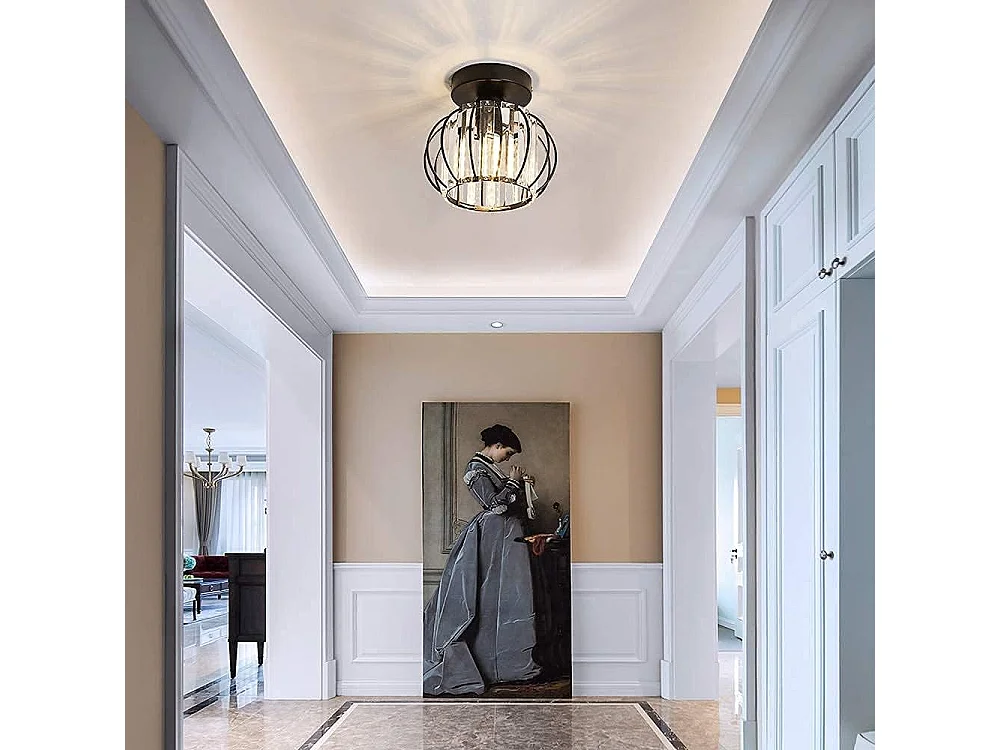 Plafonnier en Cristal Moderne E27 LED Plafonnier Mini Lustre en Cristal pour Cuisine Salle à Manger Chambre Couloir Entrée (noir)