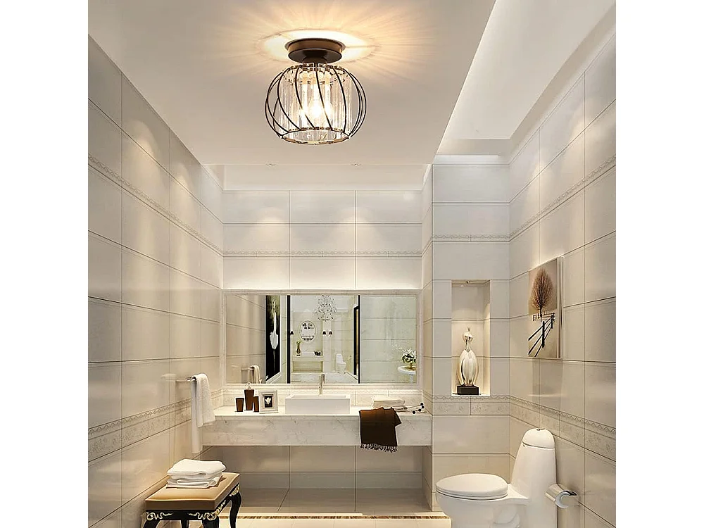 Plafonnier en Cristal Moderne E27 LED Plafonnier Mini Lustre en Cristal pour Cuisine Salle à Manger Chambre Couloir Entrée (noir)