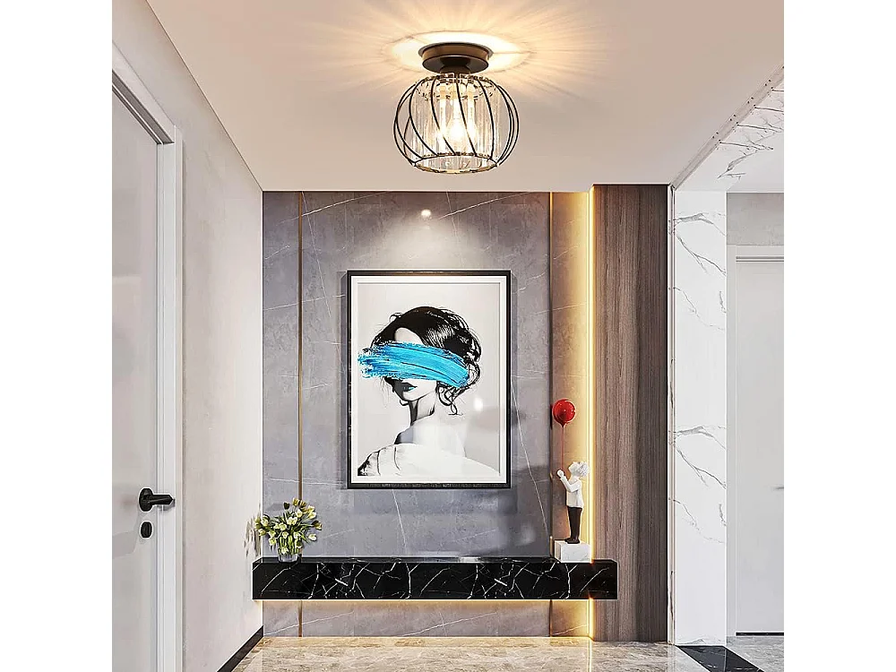 Plafonnier en Cristal Moderne E27 LED Plafonnier Mini Lustre en Cristal pour Cuisine Salle à Manger Chambre Couloir Entrée (noir)