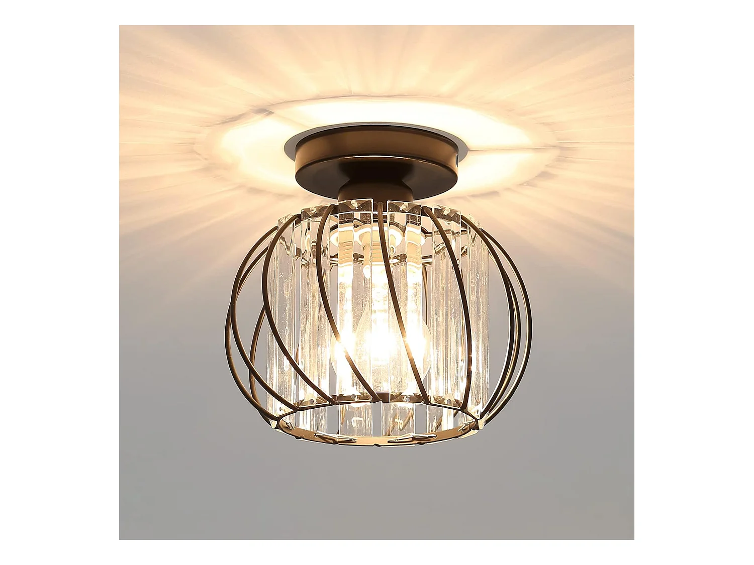 Plafonnier en Cristal Moderne E27 LED Plafonnier Mini Lustre en Cristal pour Cuisine Salle à Manger Chambre Couloir Entrée (noir)