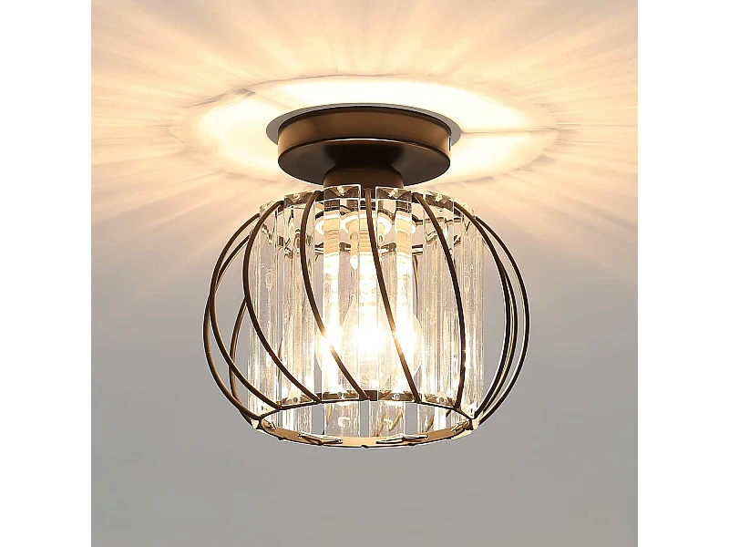 Plafonnier en Cristal Moderne E27 LED Plafonnier Mini Lustre en Cristal pour Cuisine Salle à Manger Chambre Couloir Entrée (noir)
