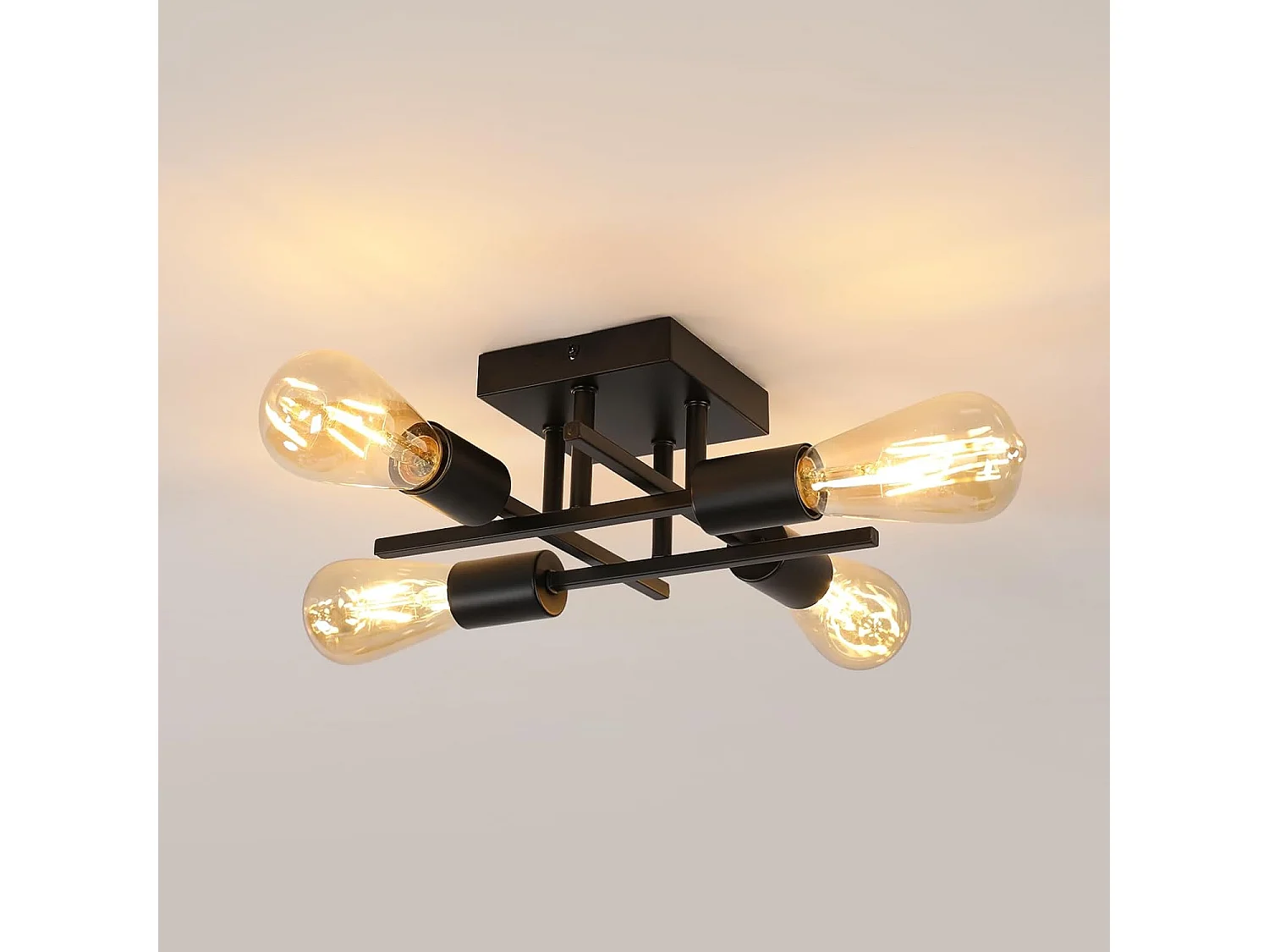 Plafonnier Vintage, Moderne Lustre Sputnik Industriel 4 Lumières E27 Base en Métal, Rétro Lampe de Plafond Noire pour Chambre à coucher,Salle à manger