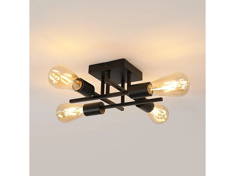Plafonnier Vintage, Moderne Lustre Sputnik Industriel 4 Lumières E27 Base en Métal, Rétro Lampe de Plafond Noire pour Chambre à coucher,Salle à manger