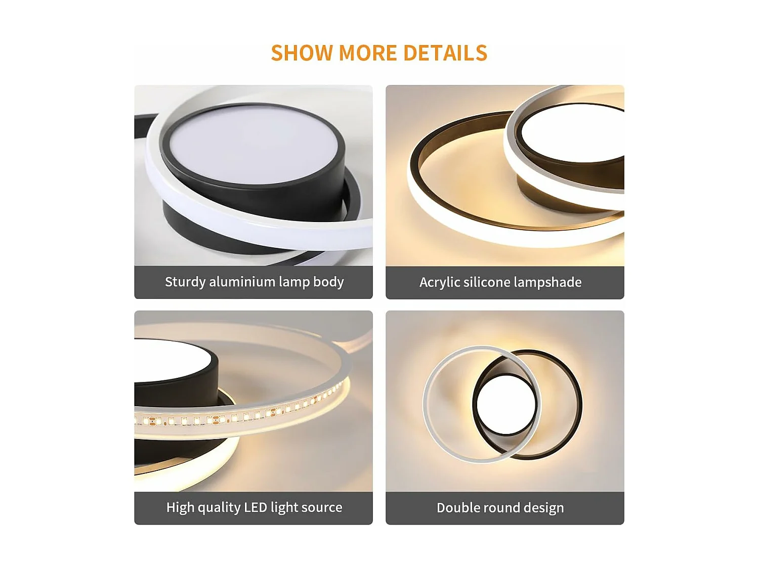 Plafonnier LED Moderne, Noir 39W 4725LM, Design Créatif Rond, Idéal pour Salle à Manger, Couloir, Chambre, Cuisine, Balcon, Lumière Douce 3000K