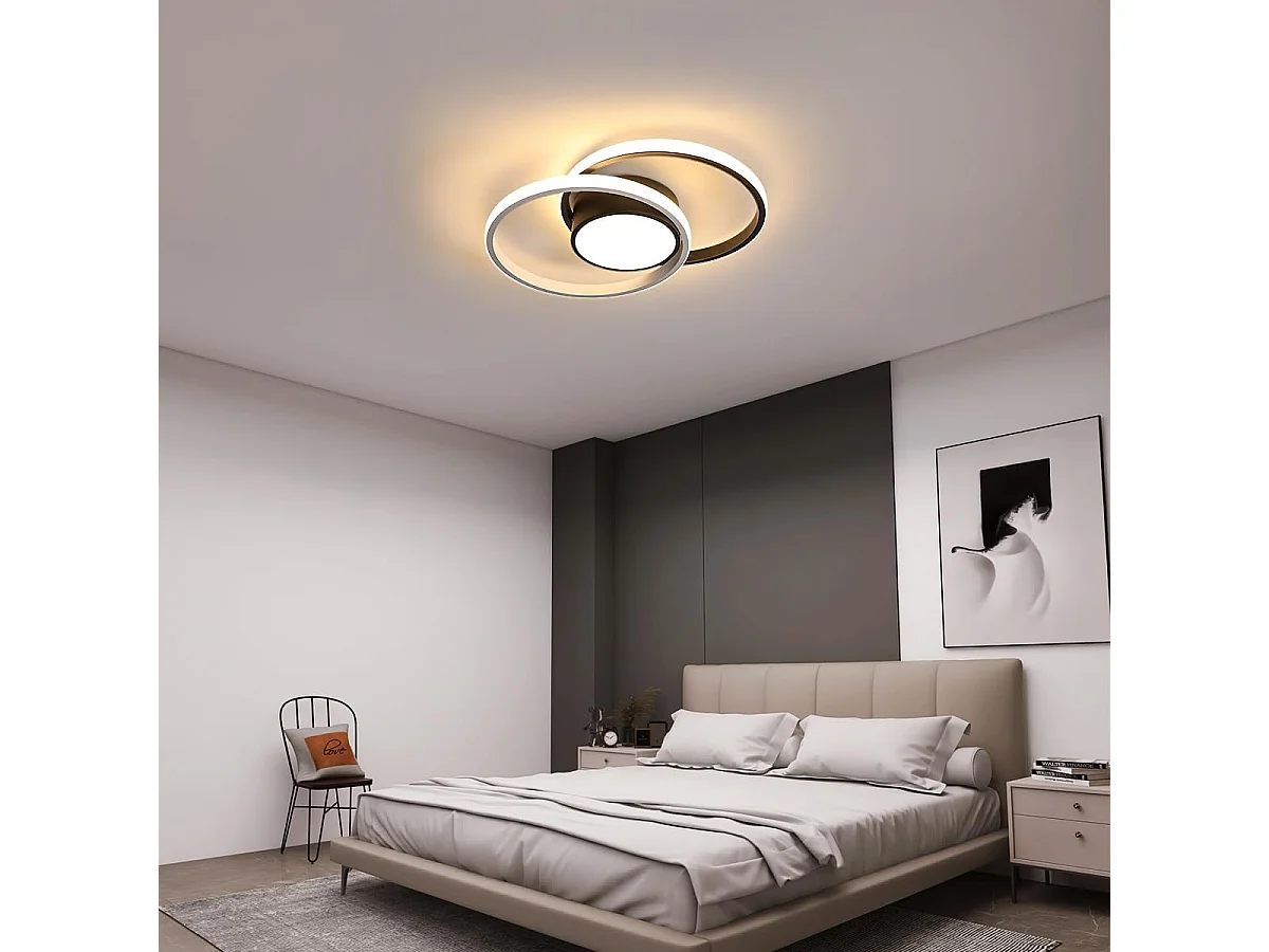 Plafonnier LED Moderne, Noir 39W 4725LM, Design Créatif Rond, Idéal pour Salle à Manger, Couloir, Chambre, Cuisine, Balcon, Lumière Douce 3000K