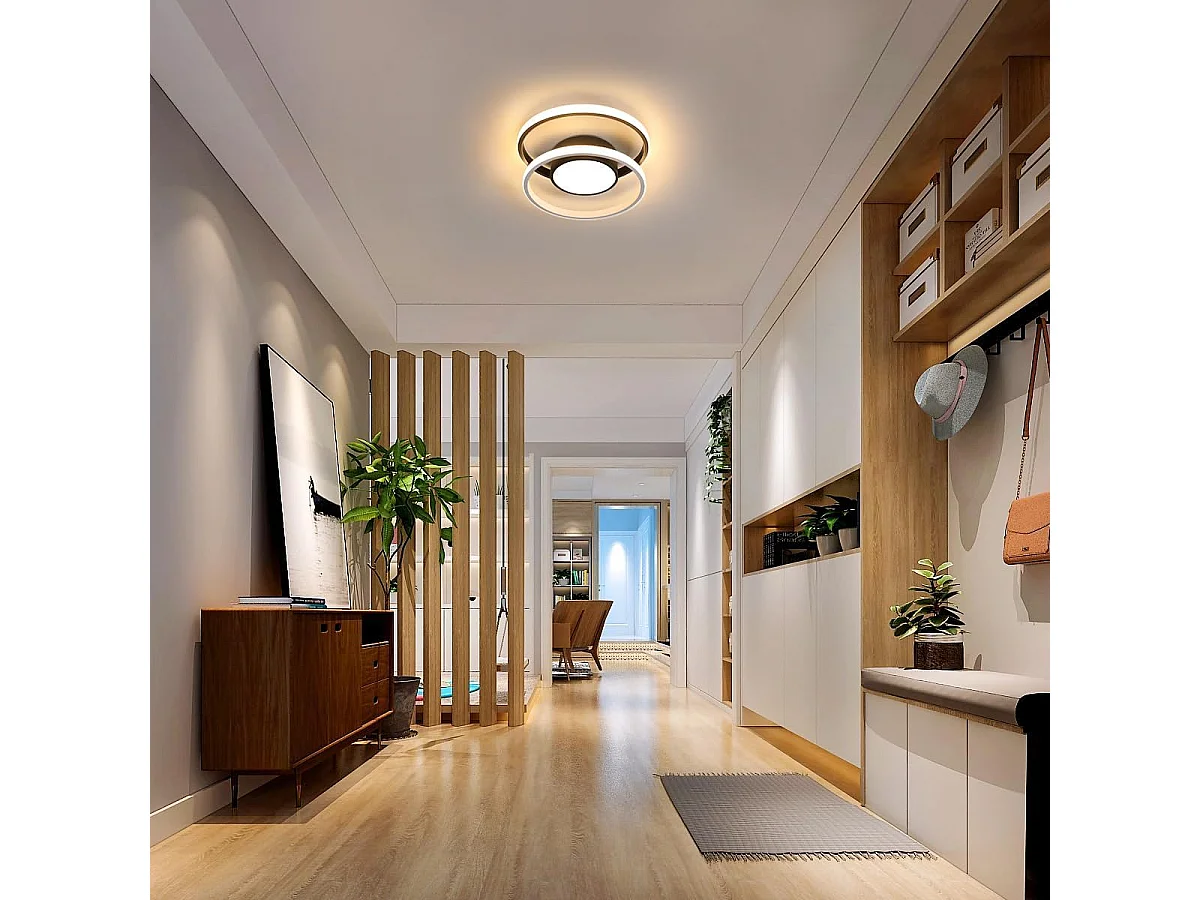 Plafonnier LED Moderne, Noir 39W 4725LM, Design Créatif Rond, Idéal pour Salle à Manger, Couloir, Chambre, Cuisine, Balcon, Lumière Douce 3000K