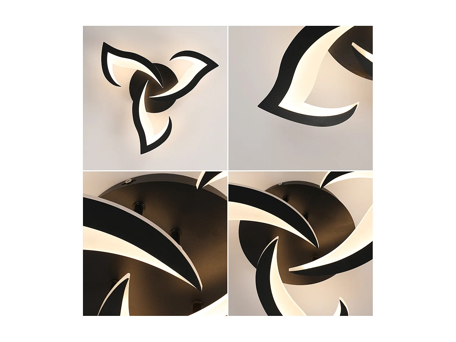 Plafonnier Led Moderne, 33W 4000LM en Acrylique, Design Créatif Pétales, Lustre Led Noir pour Chambre, Salon, Salle à Manger, Cuisine, Couloir, Lumière Chaude 3000K