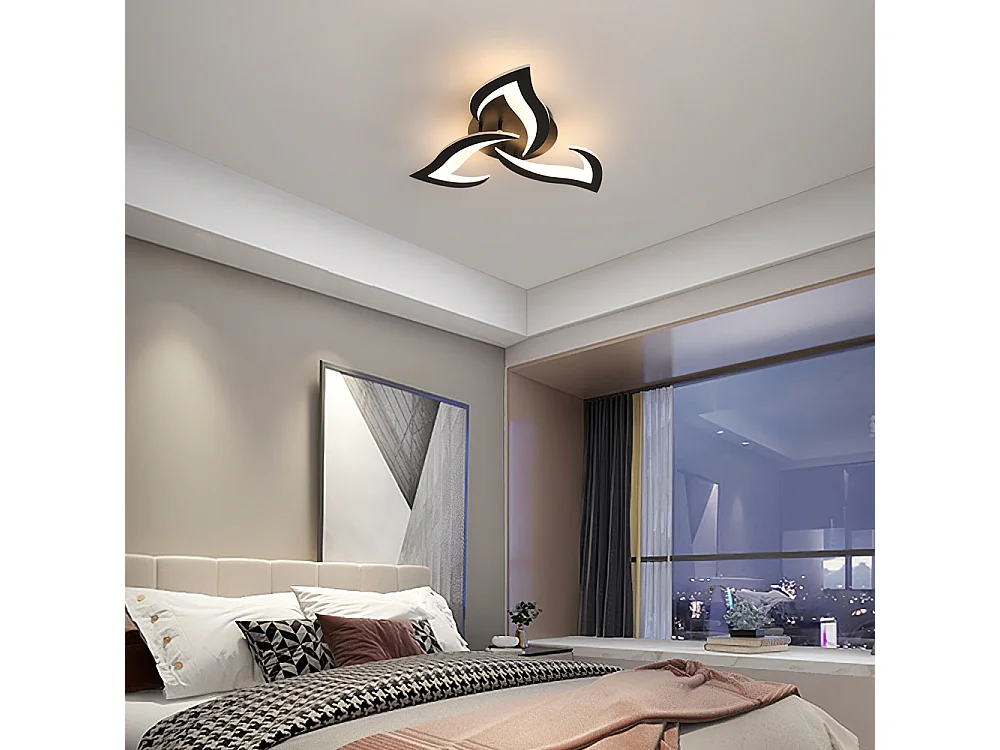 Plafonnier Led Moderne, 33W 4000LM en Acrylique, Design Créatif Pétales, Lustre Led Noir pour Chambre, Salon, Salle à Manger, Cuisine, Couloir, Lumière Chaude 3000K
