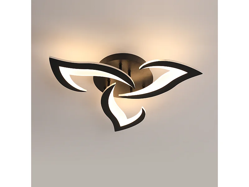 Plafonnier Led Moderne, 33W 4000LM en Acrylique, Design Créatif Pétales, Lustre Led Noir pour Chambre, Salon, Salle à Manger, Cuisine, Couloir, Lumière Chaude 3000K