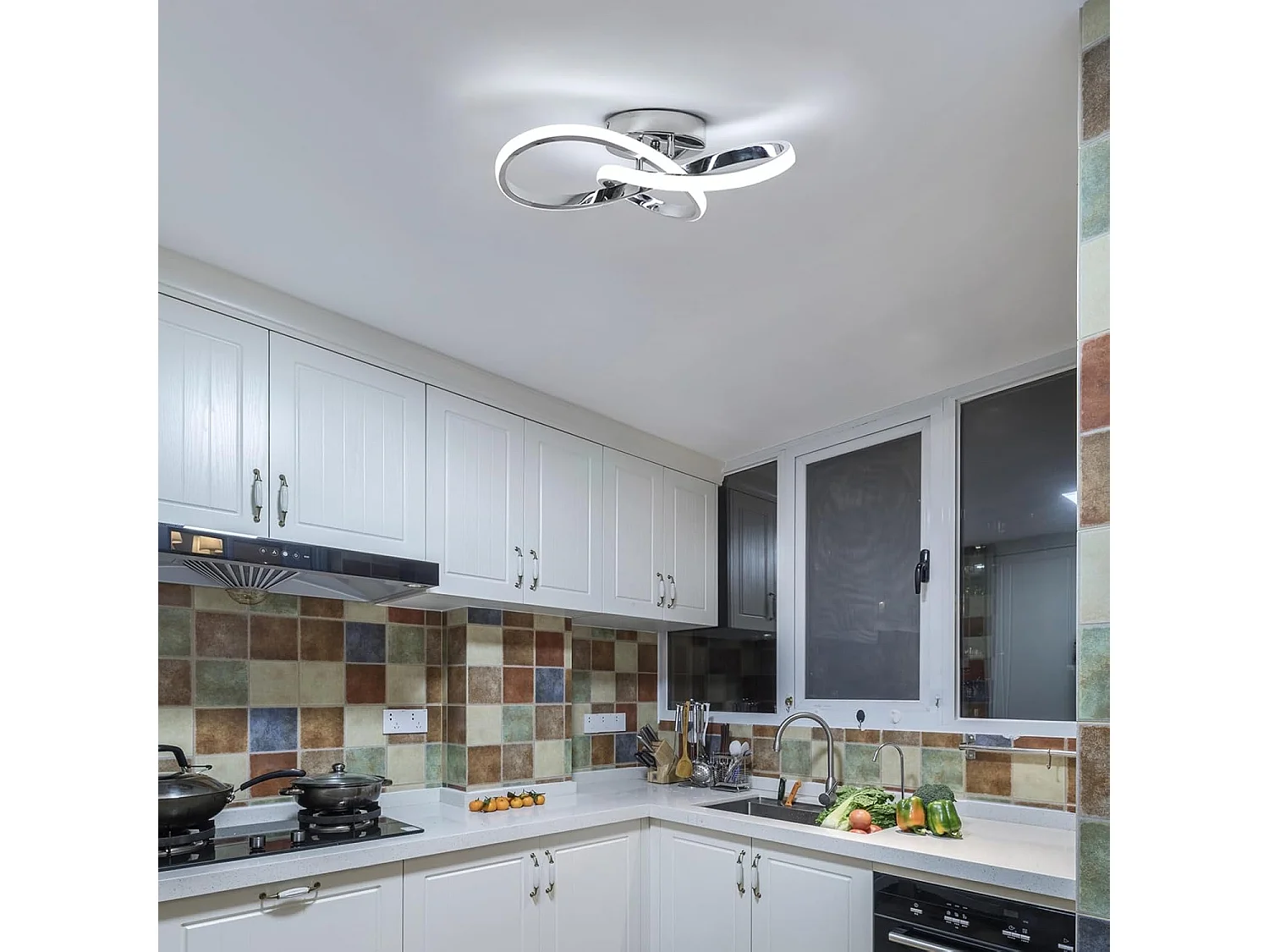 Plafonnier LED, 38W 4275LM Lampe de Plafond Moderne Argent en Acrylique pour Salon, Luminaire Plafonnier pour Chambre Couloir Cuisine,Blanc Froid 6500K, Dia 40cm