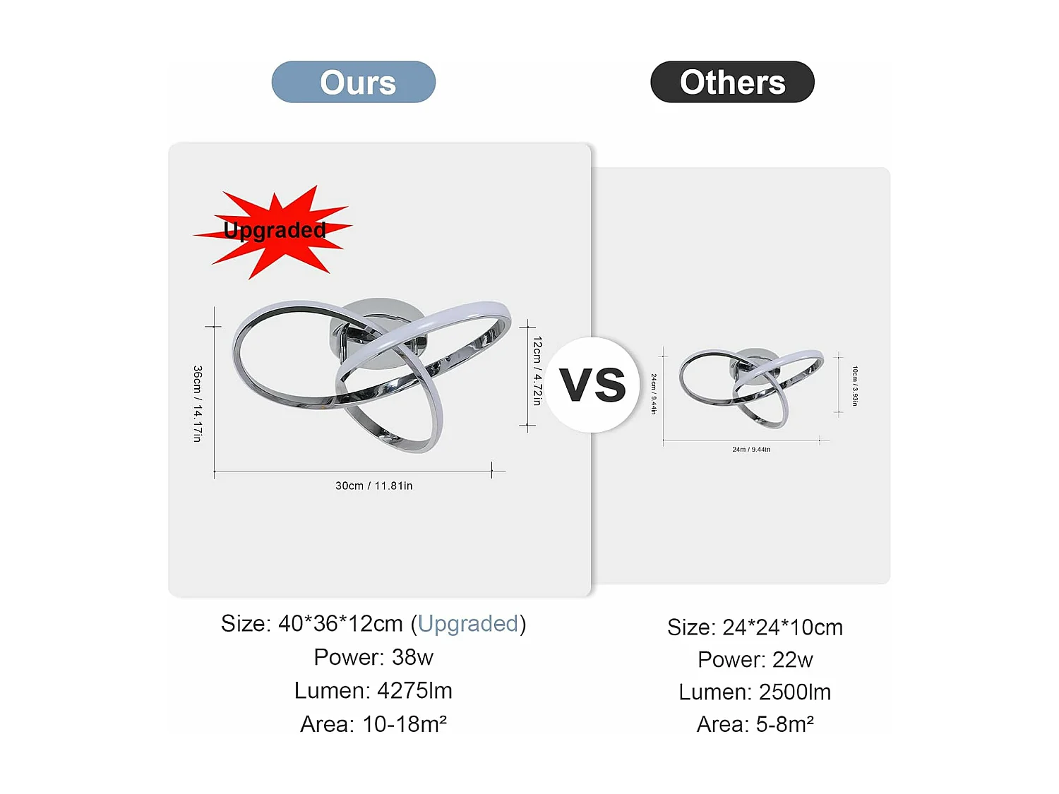 Plafonnier LED, 38W 4275LM Lampe de Plafond Moderne Argent en Acrylique pour Salon, Luminaire Plafonnier pour Chambre Couloir Cuisine,Blanc Froid 6500K, Dia 40cm